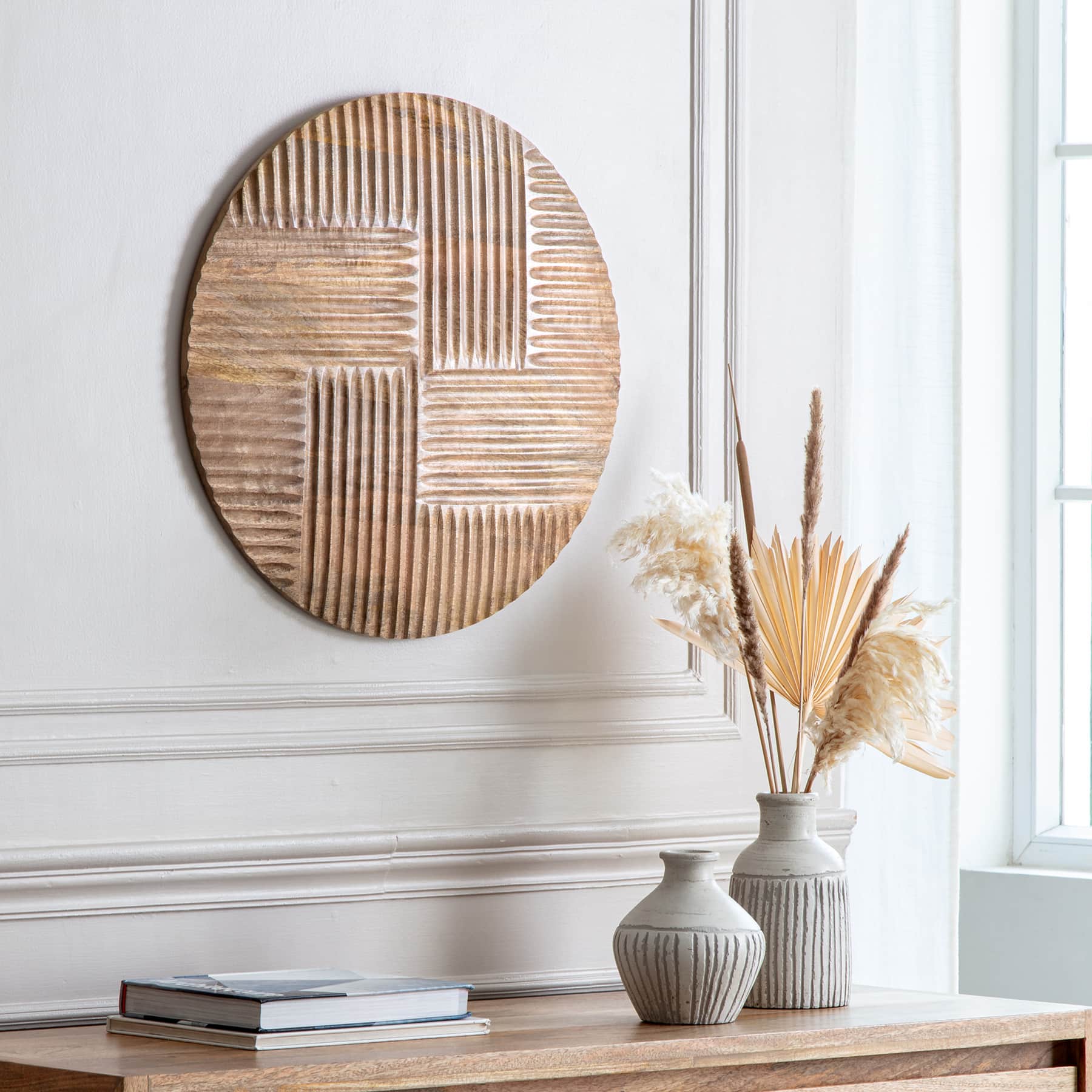 Habitat Izzy 20&#x22; Natural Crosshatch Round Wood Wall Art