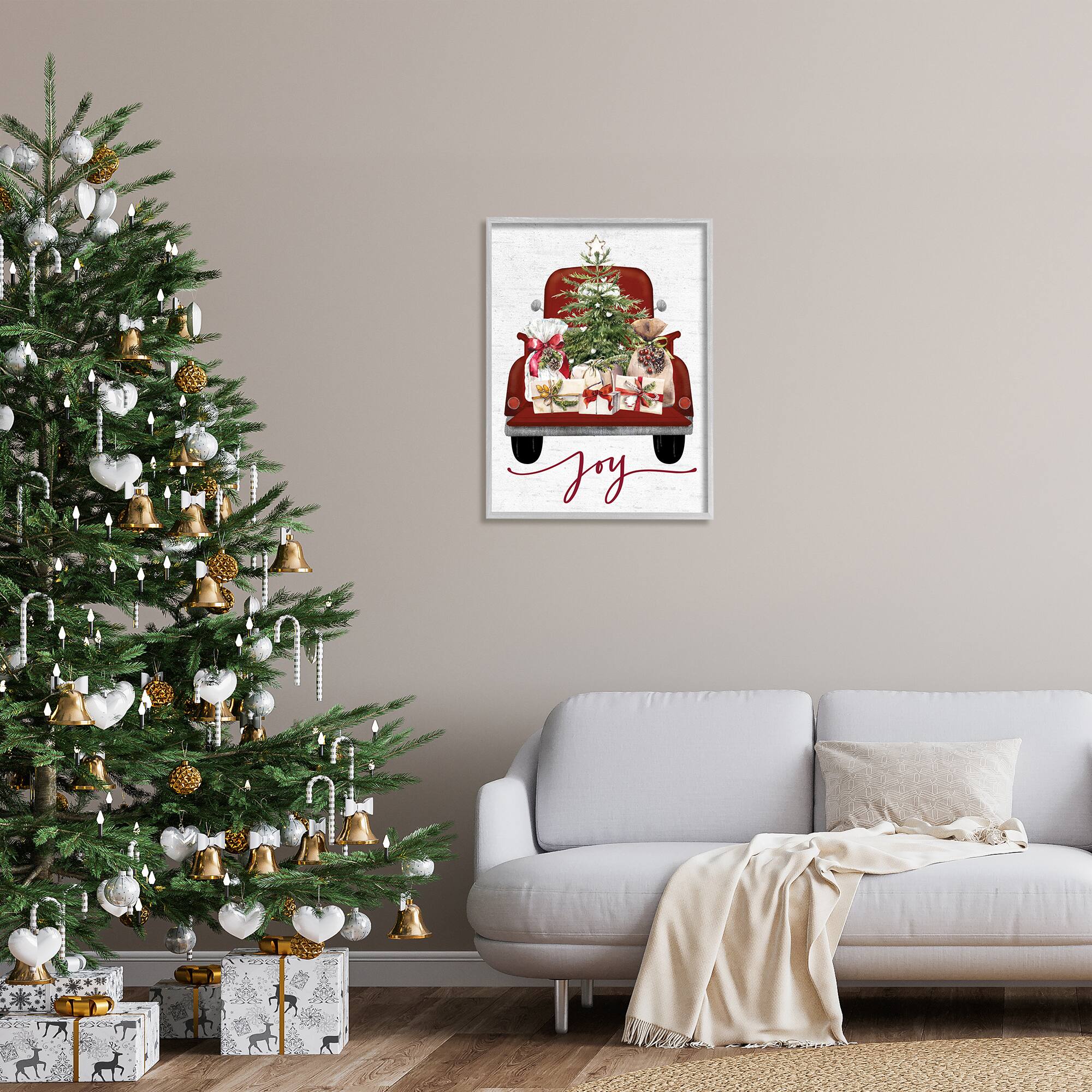 Stupell Industries Joy Holiday Red Gift Truck Framed Giclee Art
