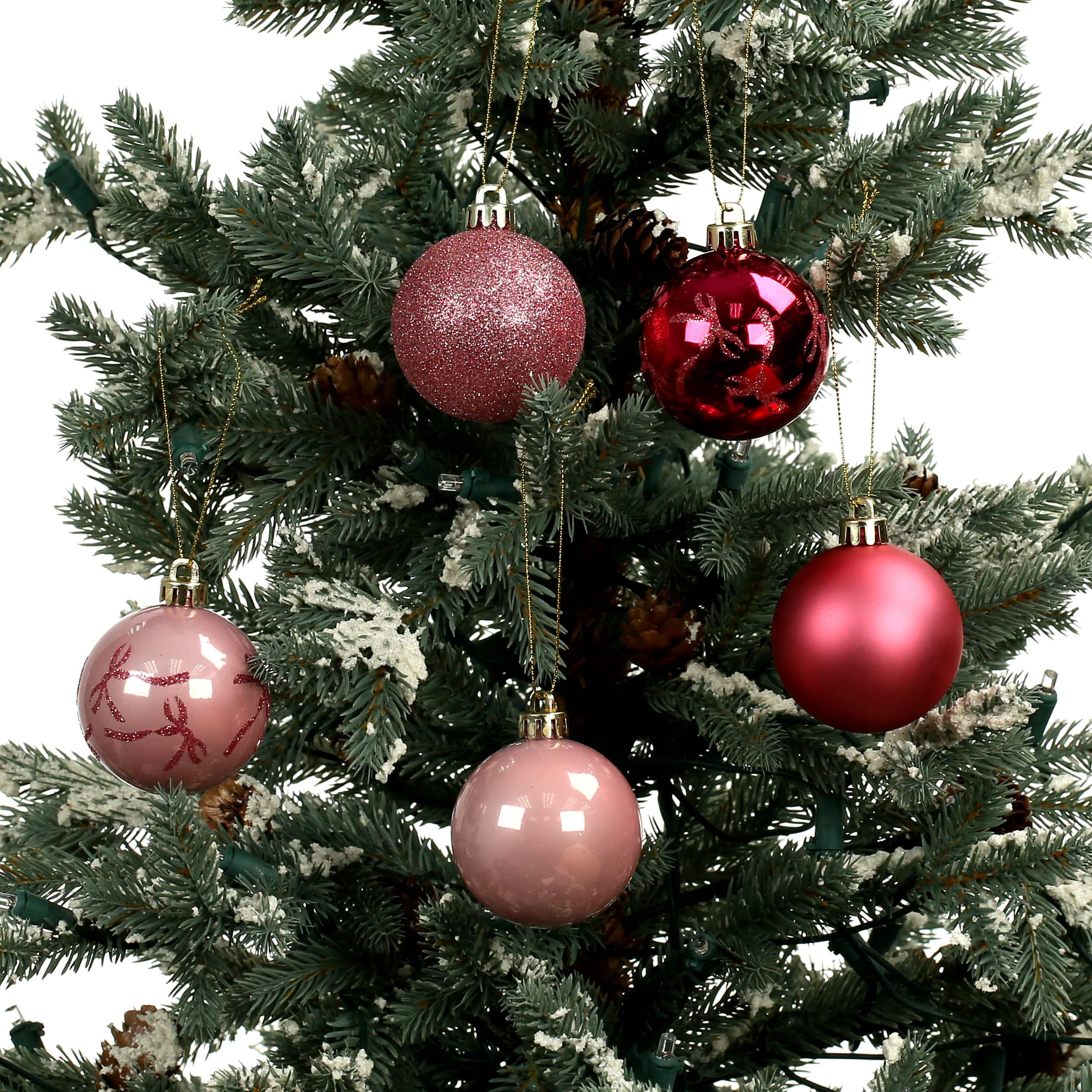 5 Pack 2.2" Holly Jolly Pink Bows Shatterproof Ball Ornaments by Ashland®