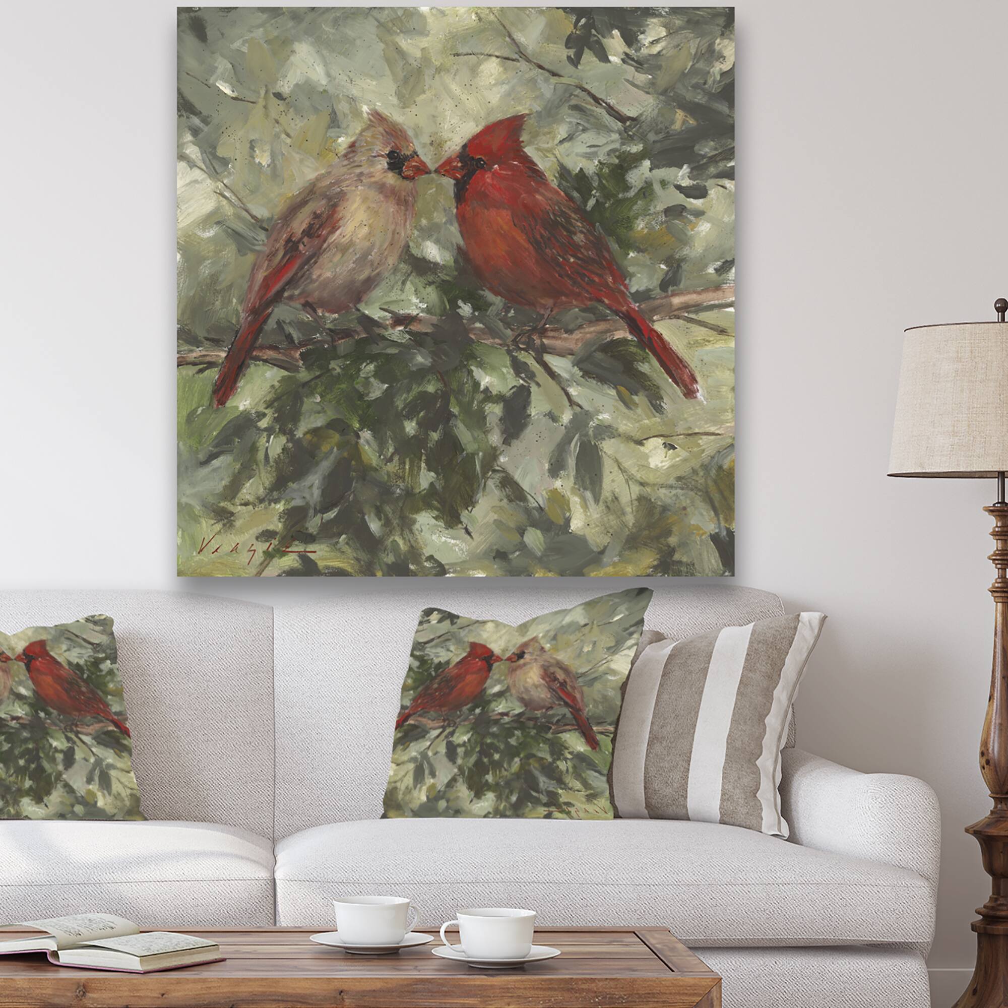 Designart - Kissing Cardinals - Cottage Canvas Wall Art