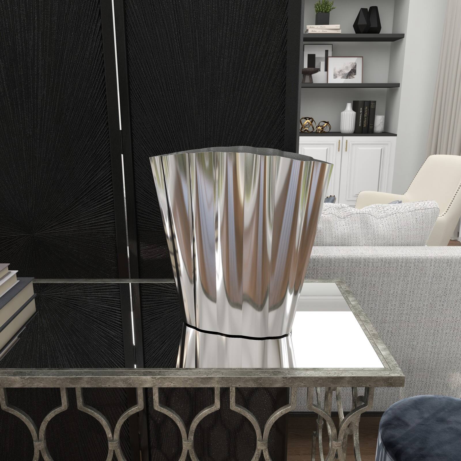 15&#x22; Silver Stainless Steel Vase with Zig Zag Edging