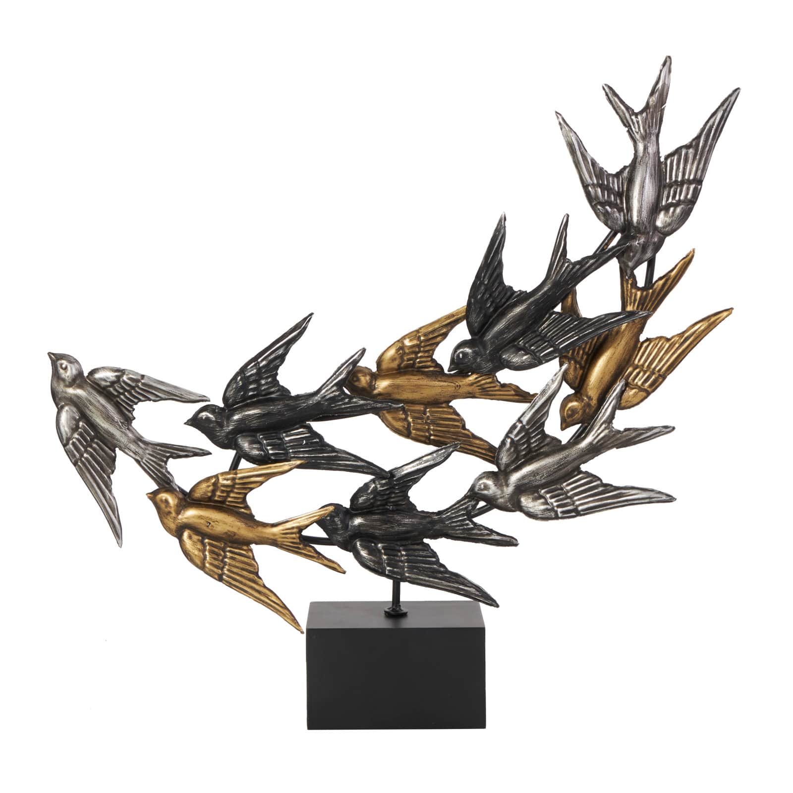 19.5&#x22; Black Metallic Flying Flock of Birds Sculpture D&#xE9;cor