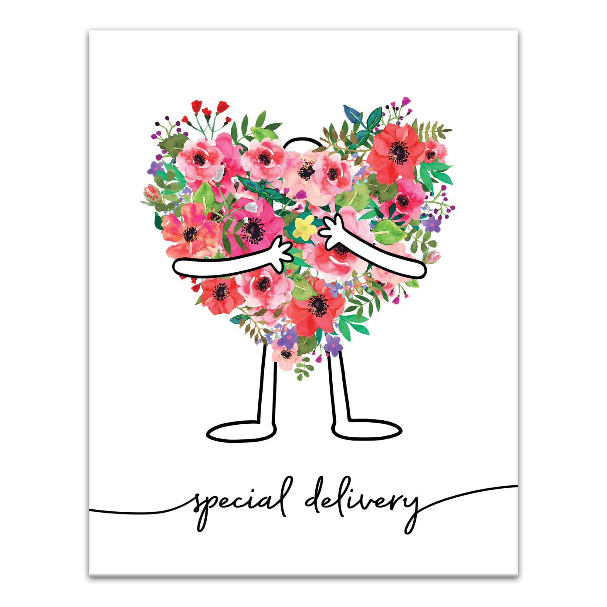 Special Delivery Heart Flower Bouquet Canvas Wall Art