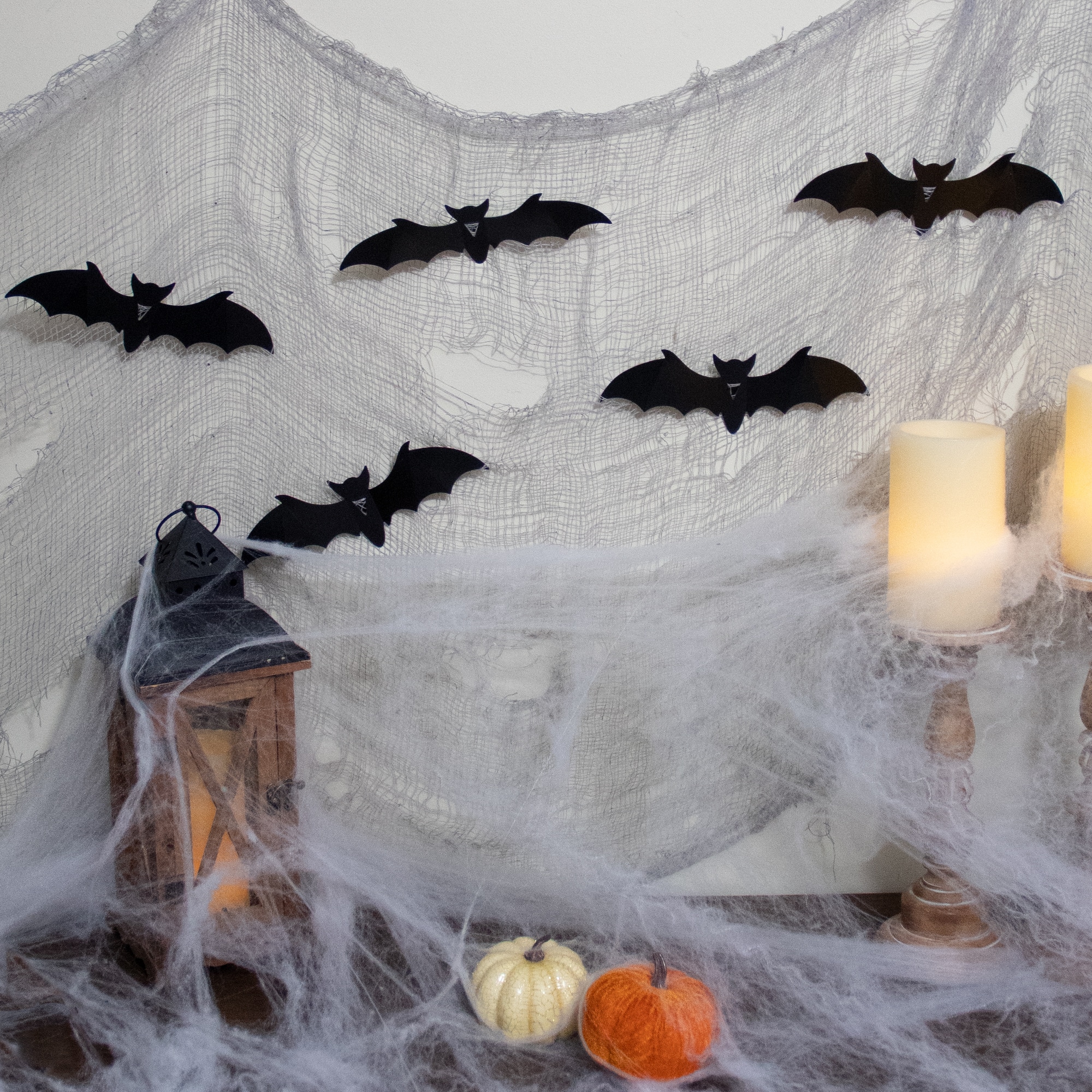 9.75ft. Gray Gauze and Bats Halloween Decoration Kit
