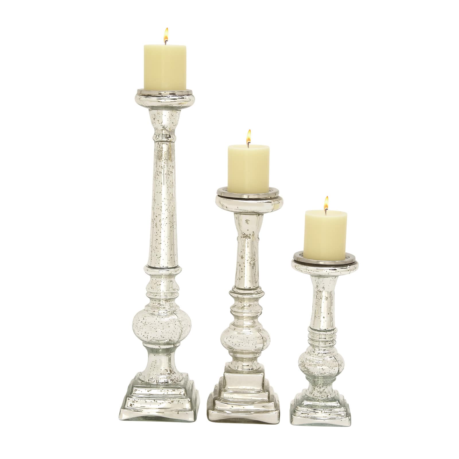 Silver Glass Candle Holder Set