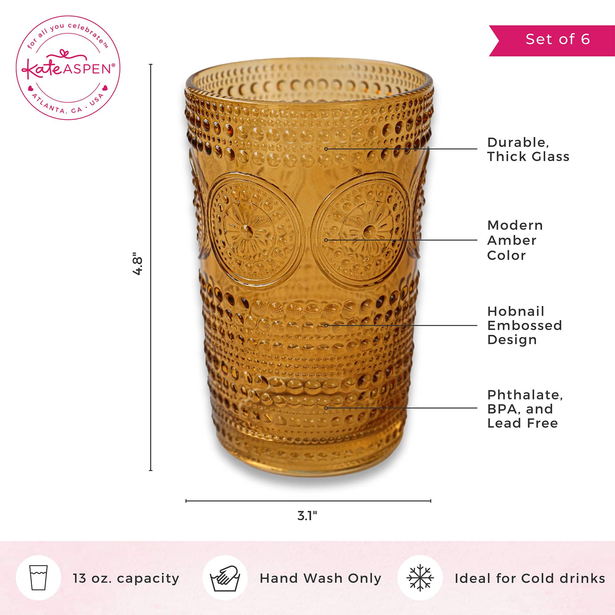 Kate Aspen® 13oz. Beaded Floral Amber Drinking Glasses, 6ct.