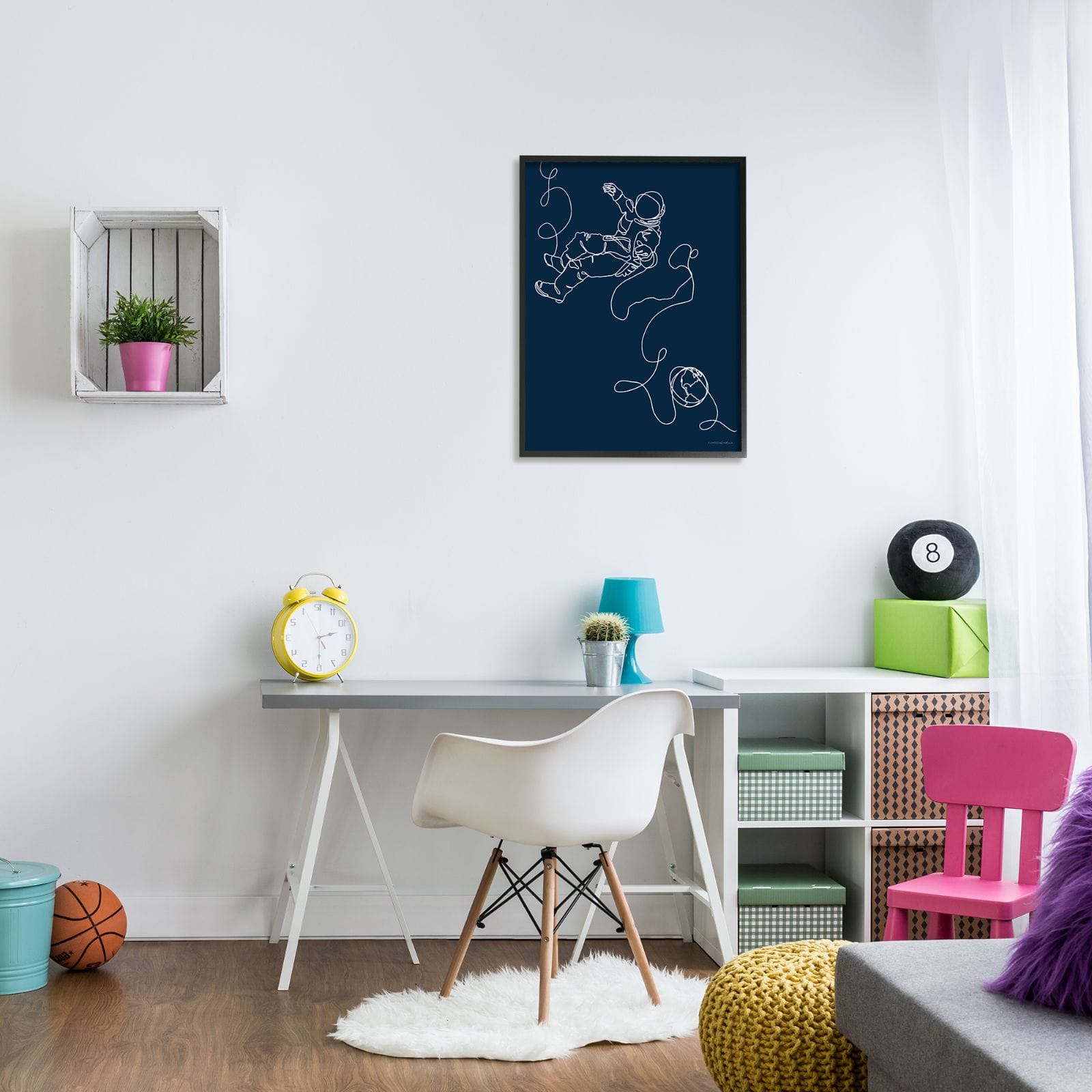 Stupell Industries Astronaut in Outer Space Over Earth Line Drawing Framed Wall Art