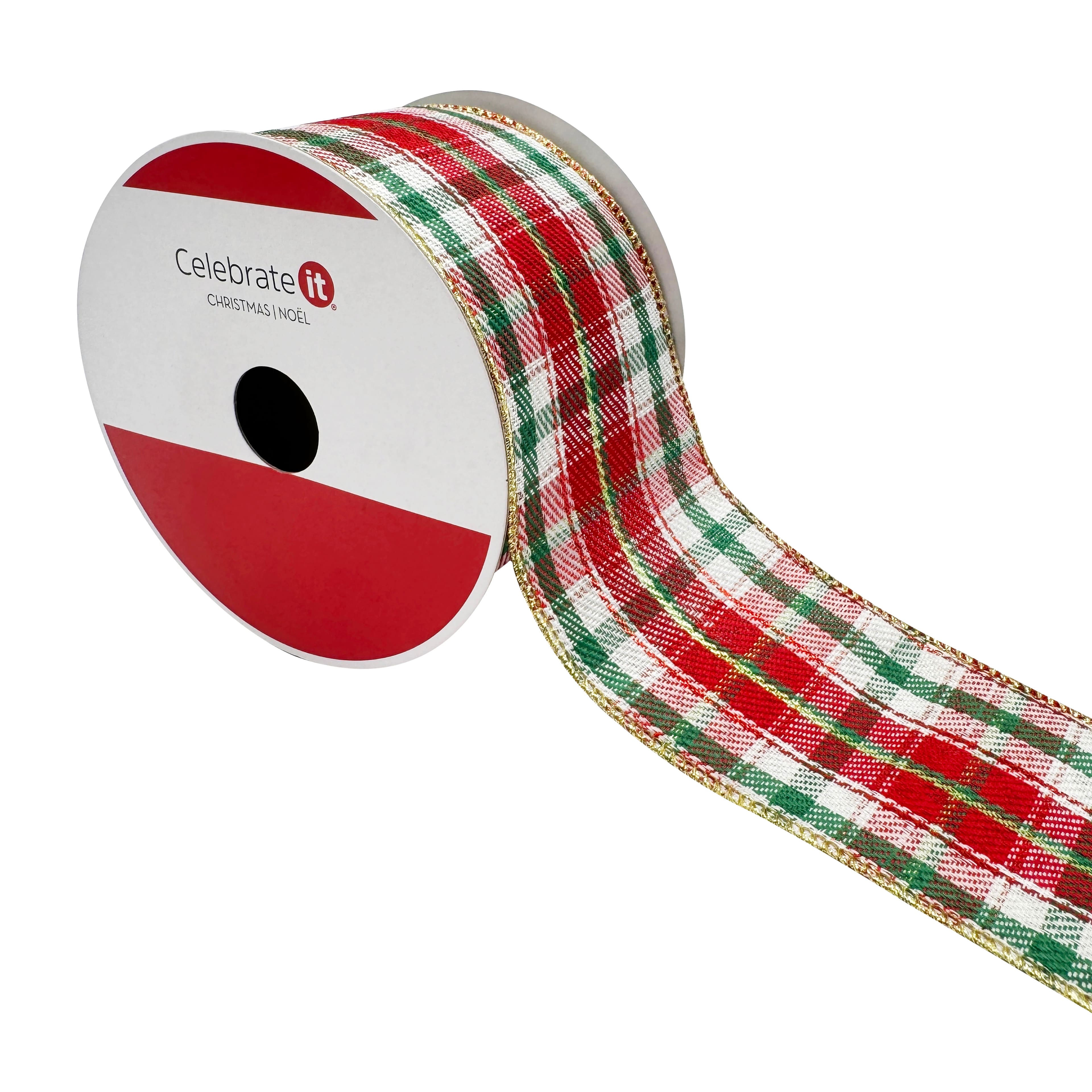 2.5&#x22; x 20ft. Red &#x26; Green Plaid Wired Ribbon by Celebrate It&#xAE;