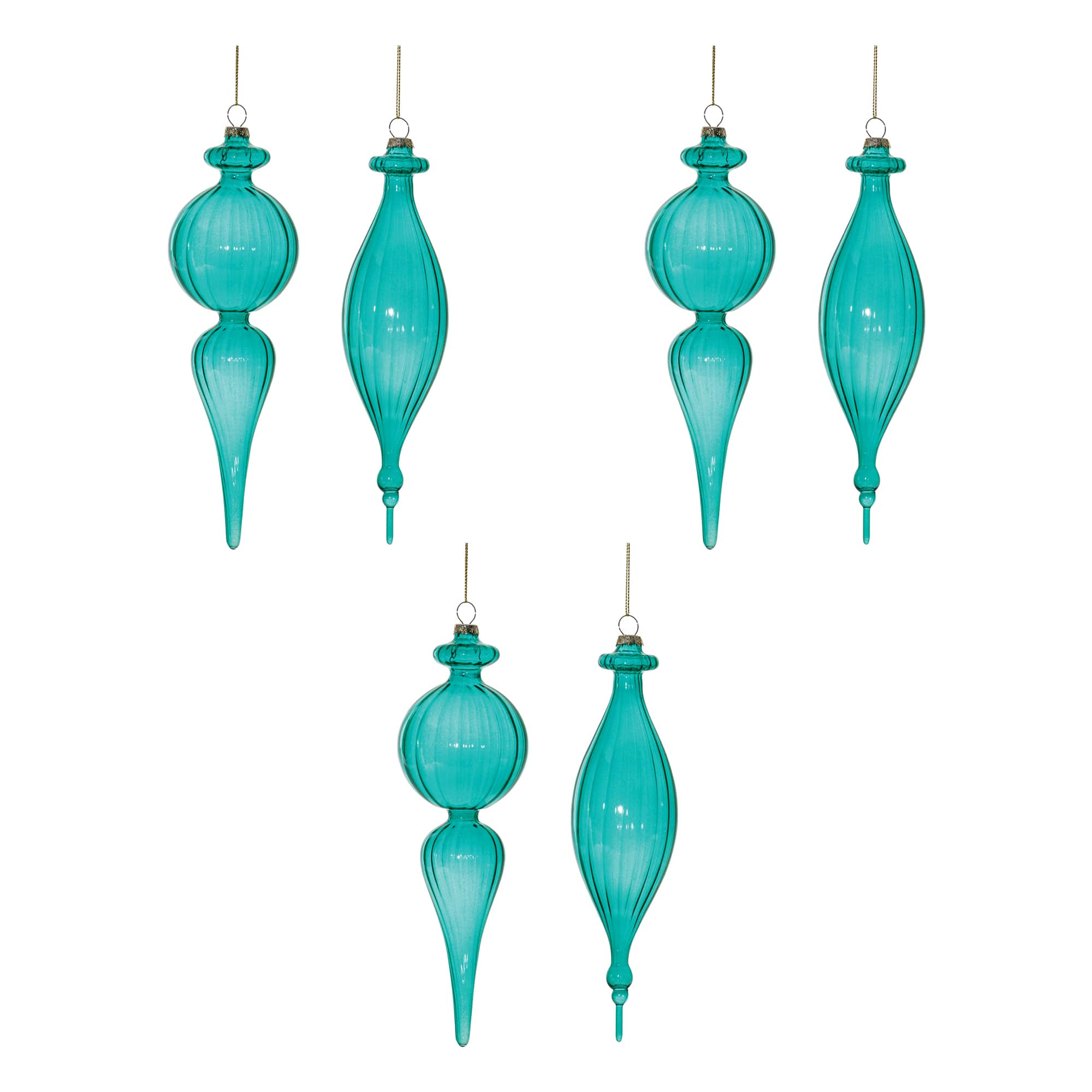 Blue Ribbed Glass Finial Drop Ornament Set | Michaels