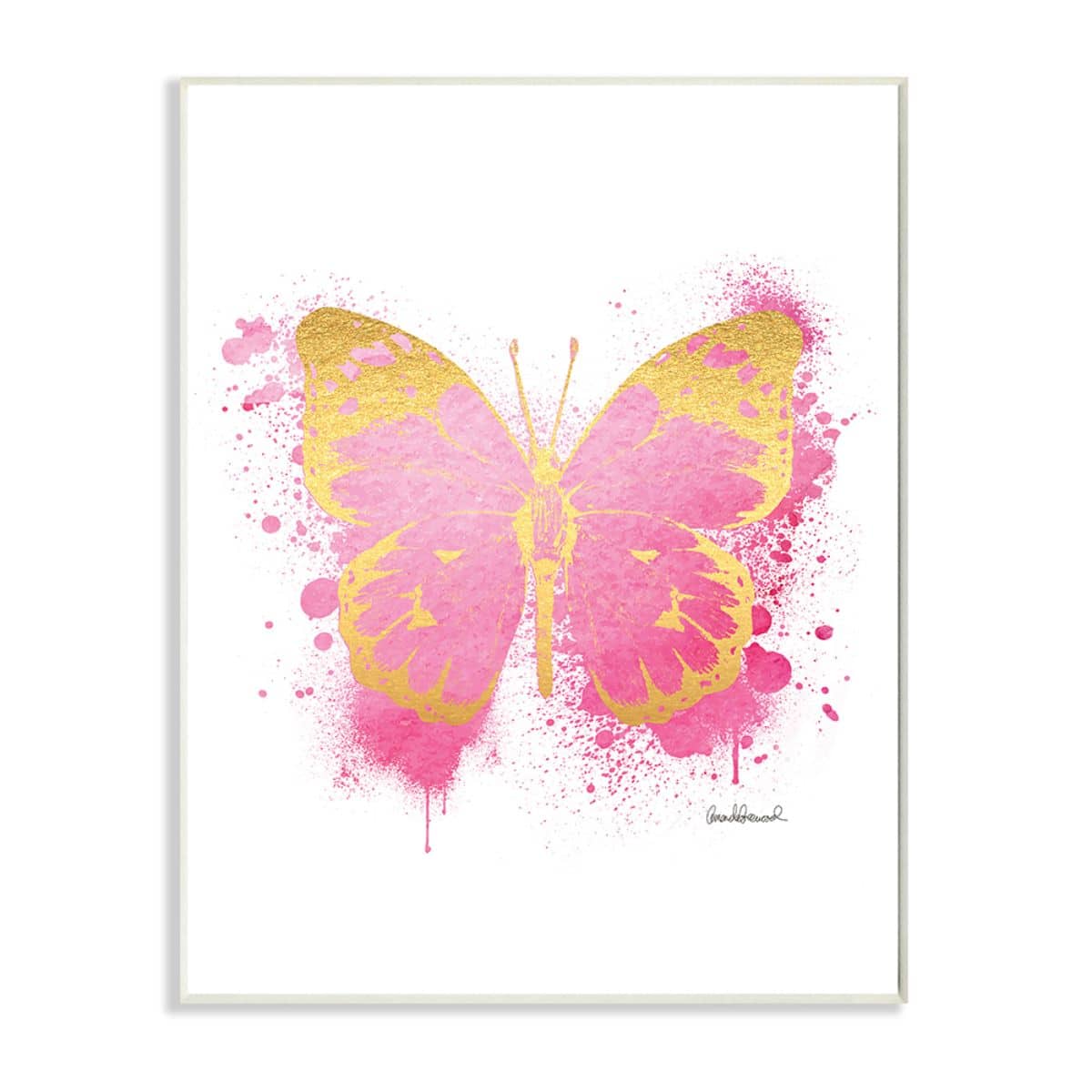 Stupell Industries Hot Pink Pop Butterfly Glam Paint Splatter Wall Plaque