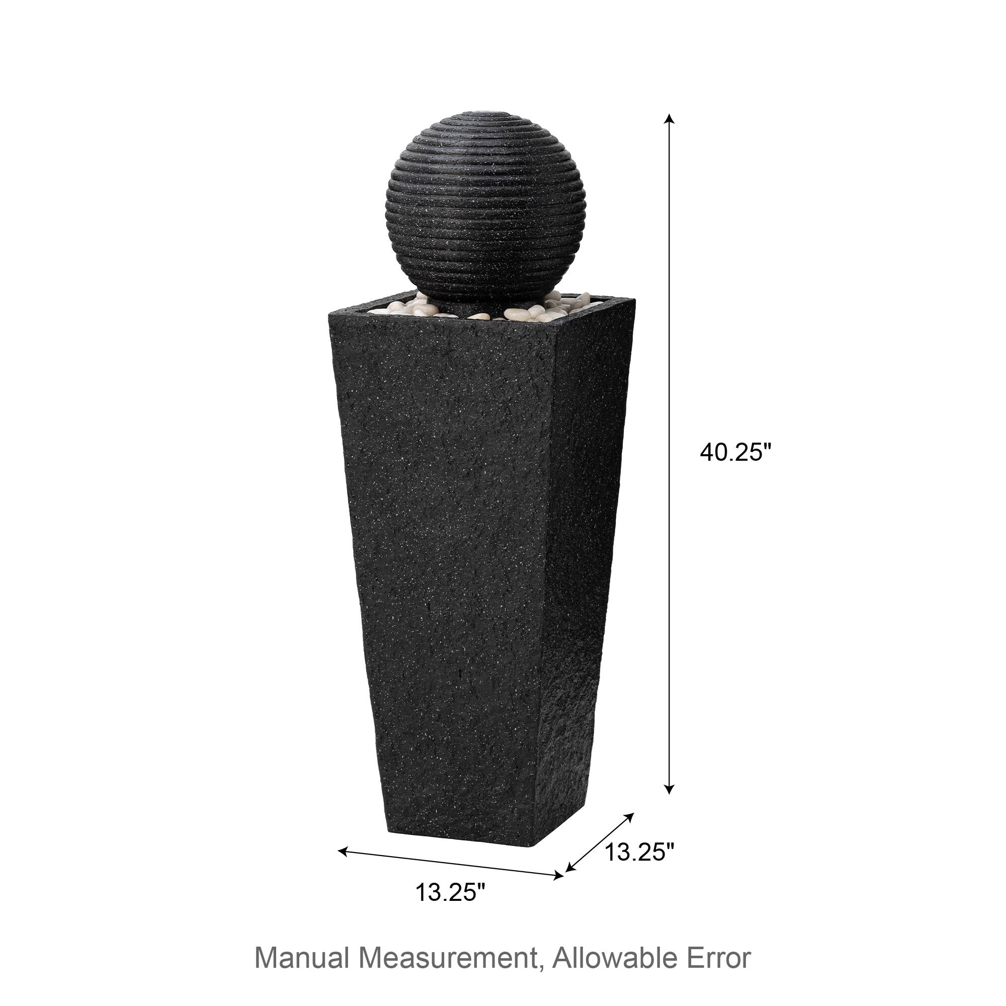 Glitzhome&#xAE; Modern LED Black Geometric Pedestal &#x26; Sphere Outdoor Floor Fountain