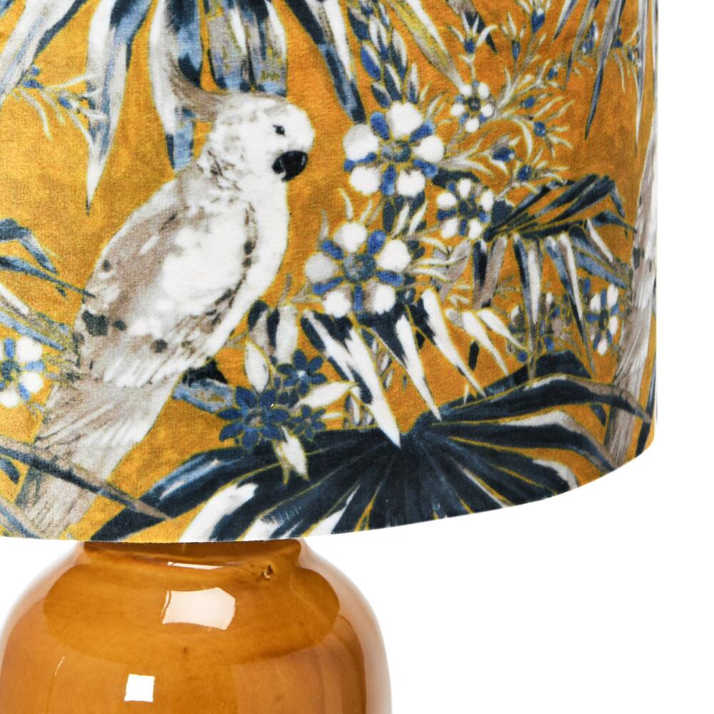 Hello Honey® 21" Reactive Glaze Stoneware Table Lamp with Cockatoo Print Velvet Shade and Inline Switch