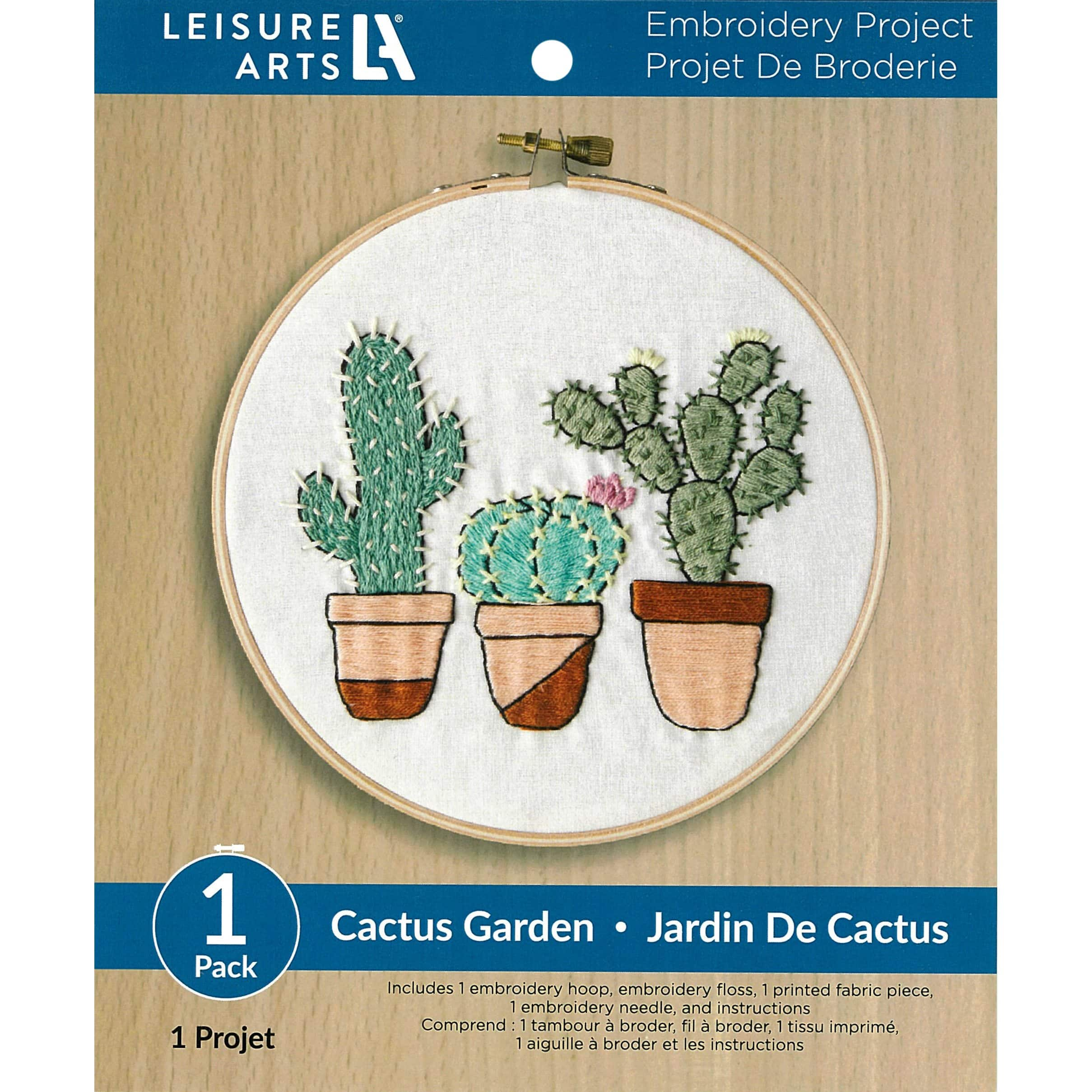 Leisure Arts 6 Cactus Garden Embroidery Kit