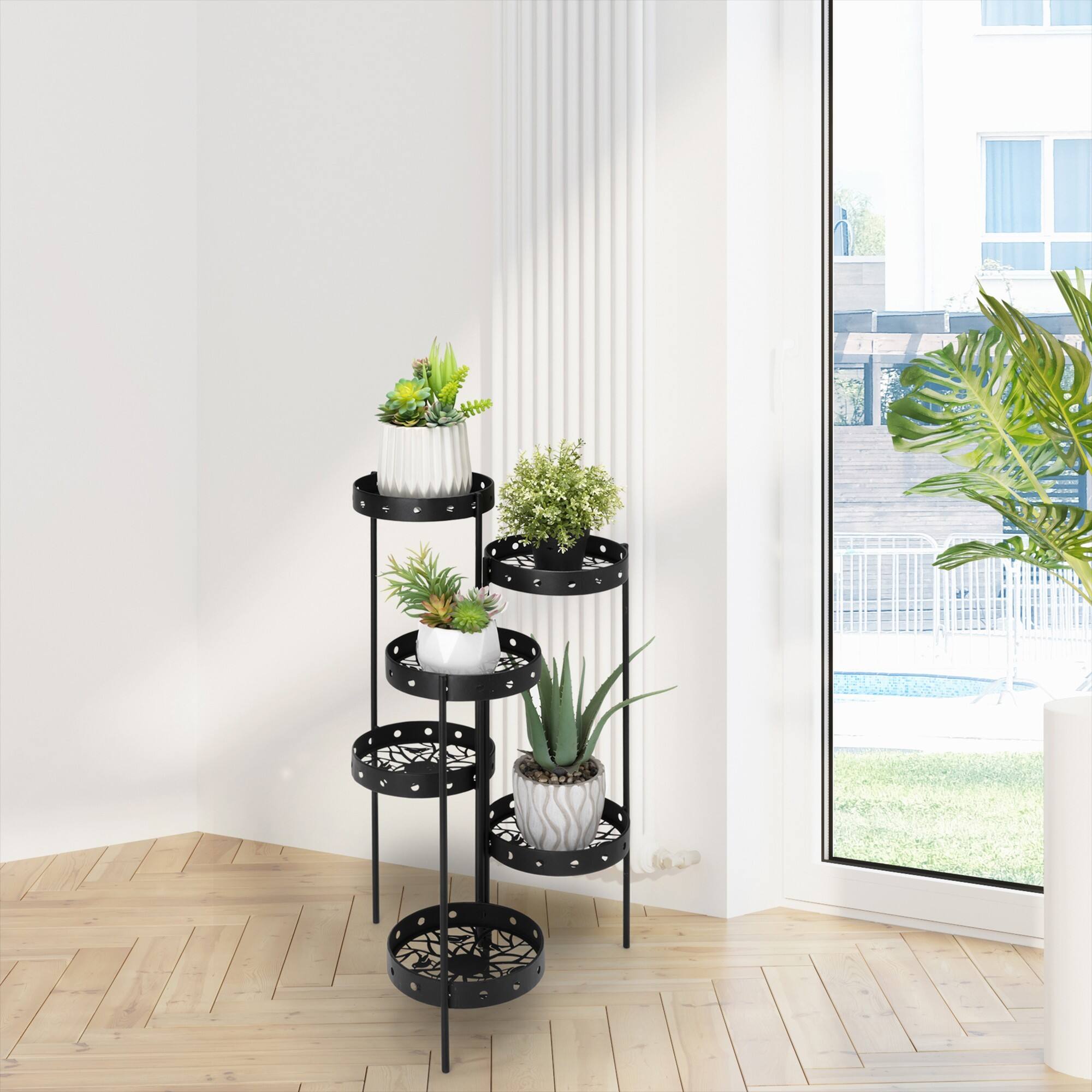 Glitzhome&#xAE; 6-Tier Black Metal Plant Stand