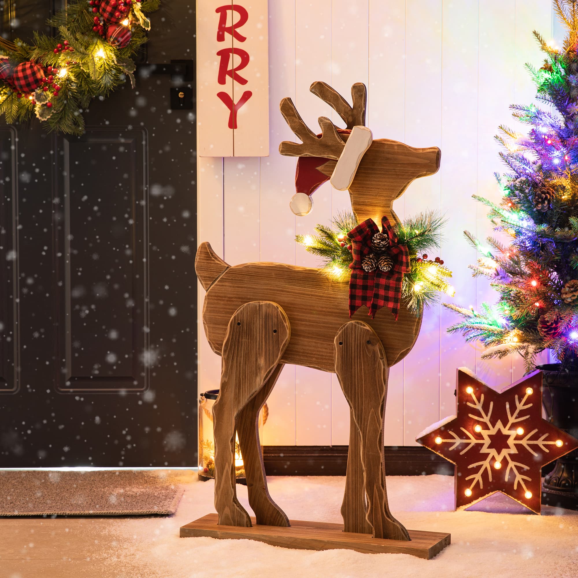 Glitzhome&#xAE; 36&#x27;&#x27; Chunky Wood Reindeer Porch D&#xE9;cor