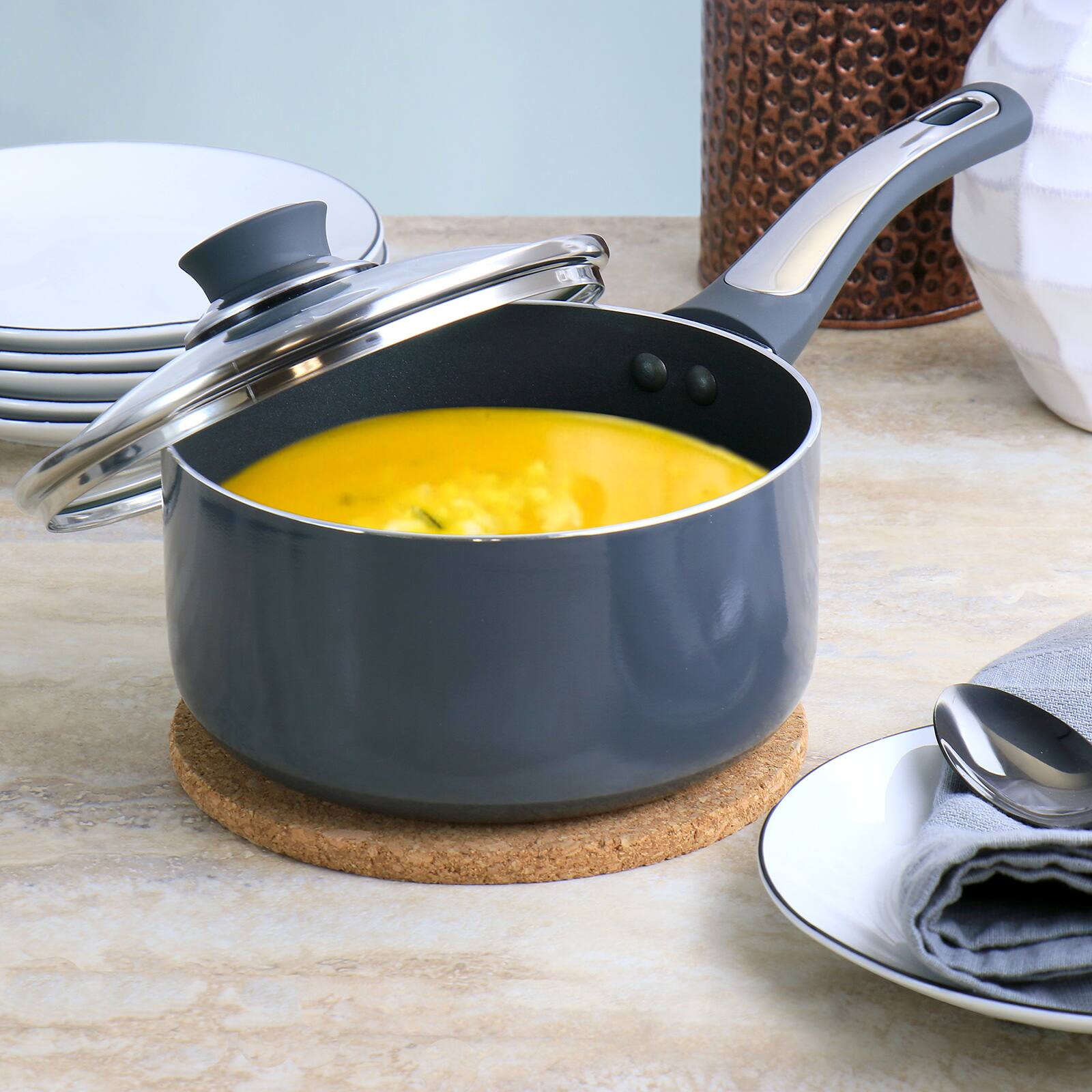 Oster Legacy 2.5qt. Gray Aluminum Nonstick Saucepan