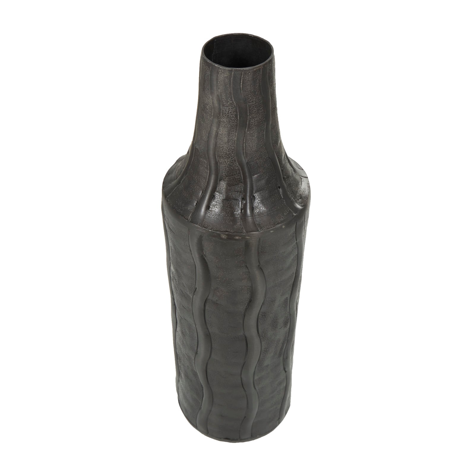15&#x22; Black Metal Snakeskin Inspired Vase with Dimensional Wavy Accents