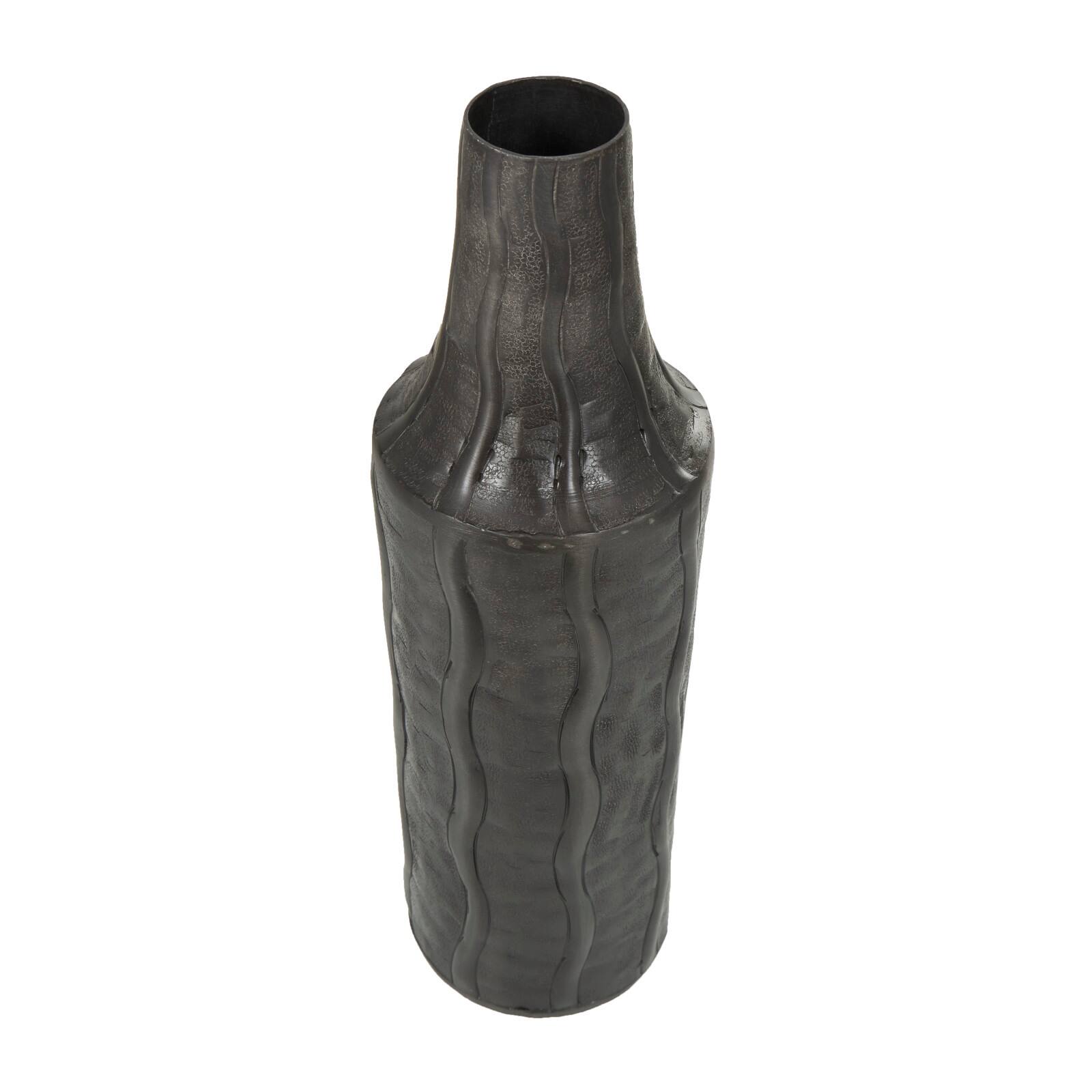 15" Black Metal Snakeskin Inspired Vase with Dimensional Wavy Accents