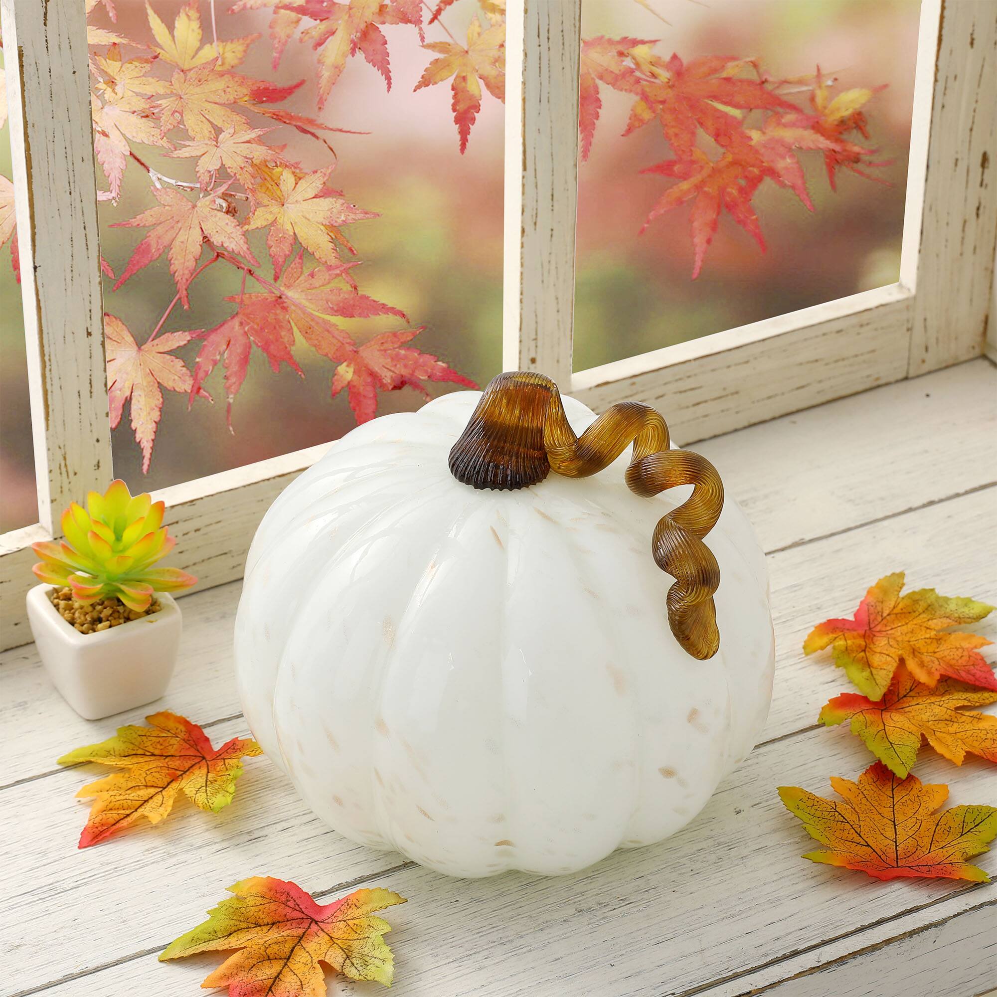 Glitzhome® Glass Pumpkin, Golden & White