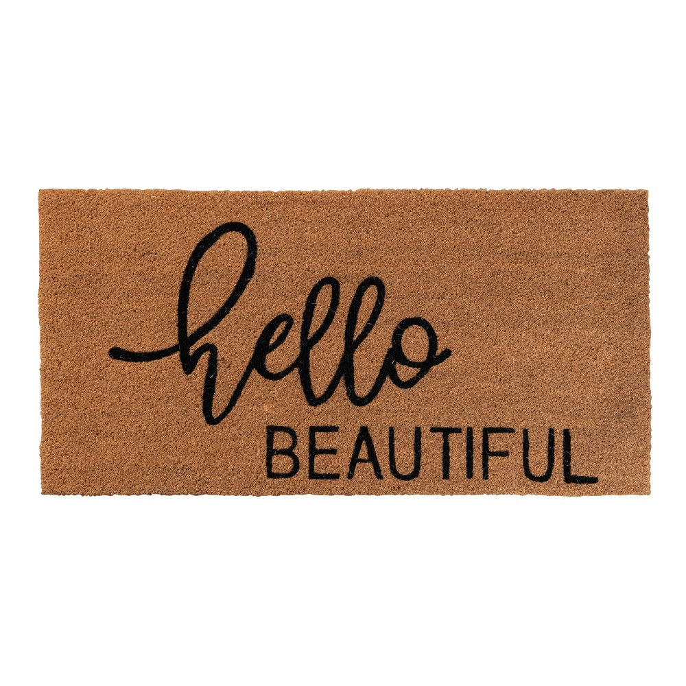 Hello Honey&#xAE; Black &#x26; Brown Hello Beautiful Natural Coir Doormat