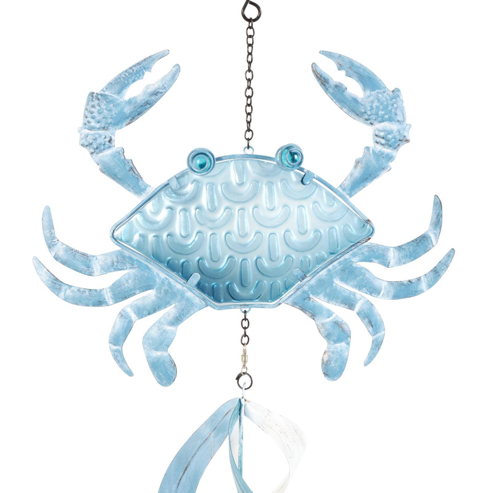 32" Blue Swirl Wind Spinner Metal Crab & Starfish Windchime