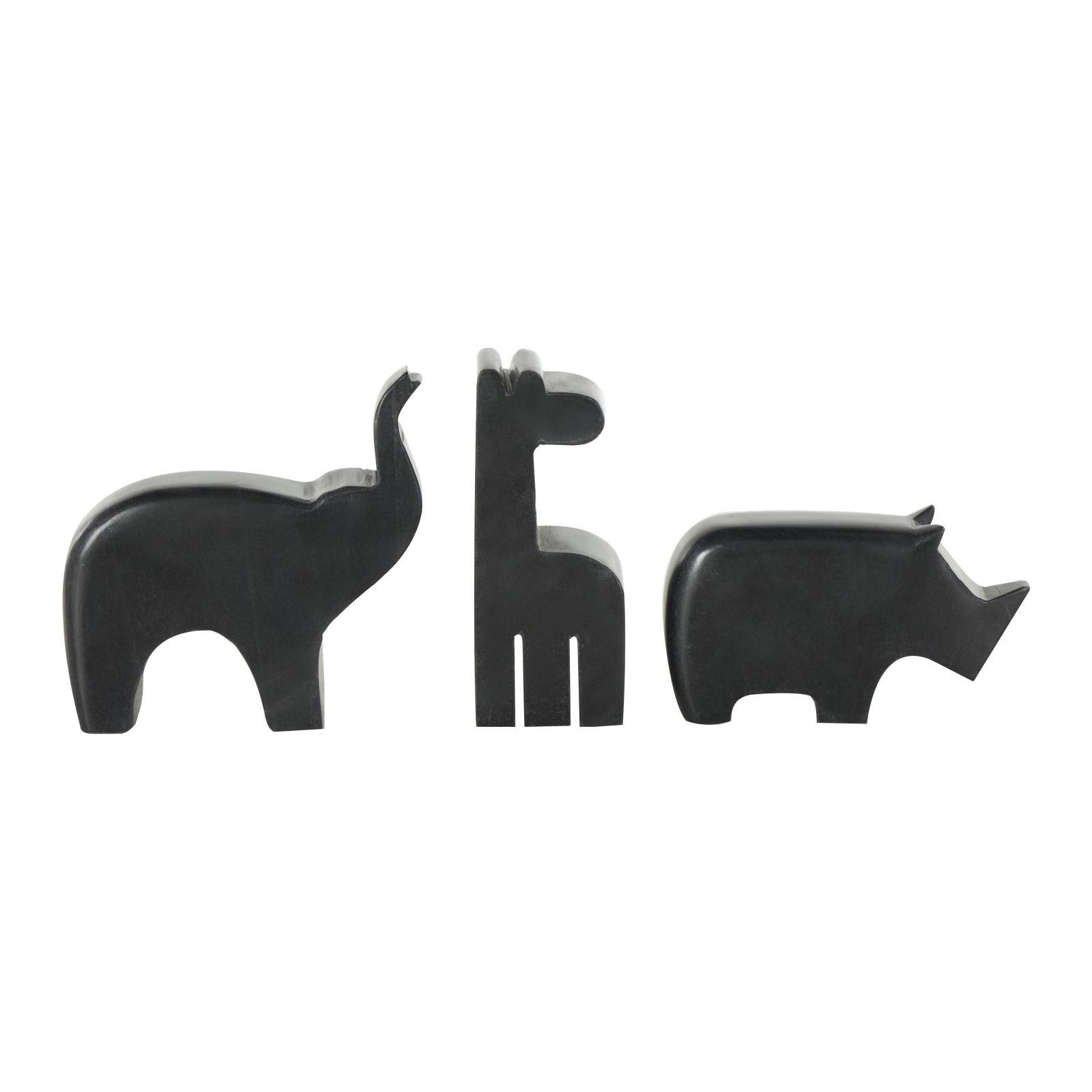 Black Abstract Marble Safari Animals Sculpture Set