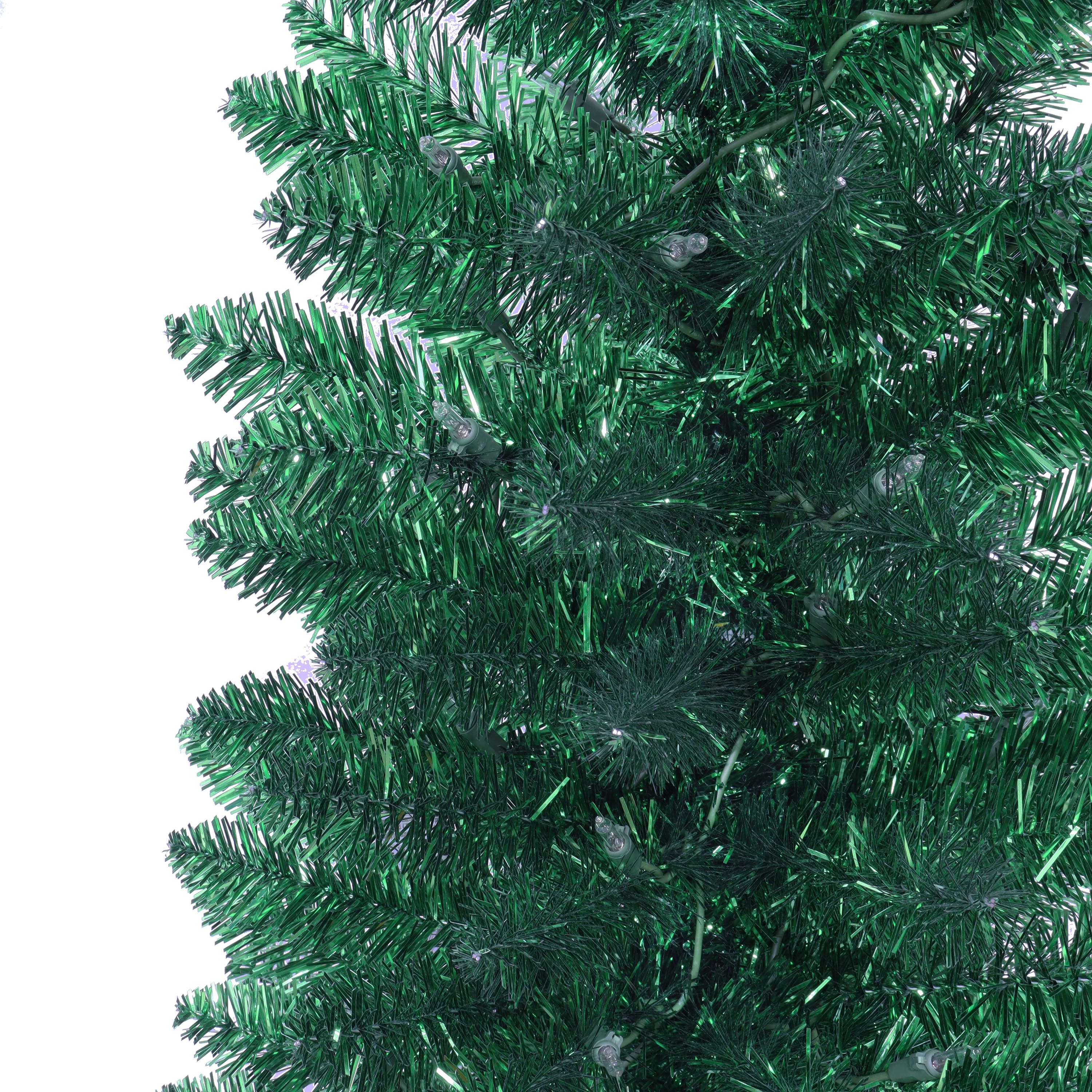 6ft. Pre-Lit Green Tinsel Artificial Christmas Tree, Clear Lights