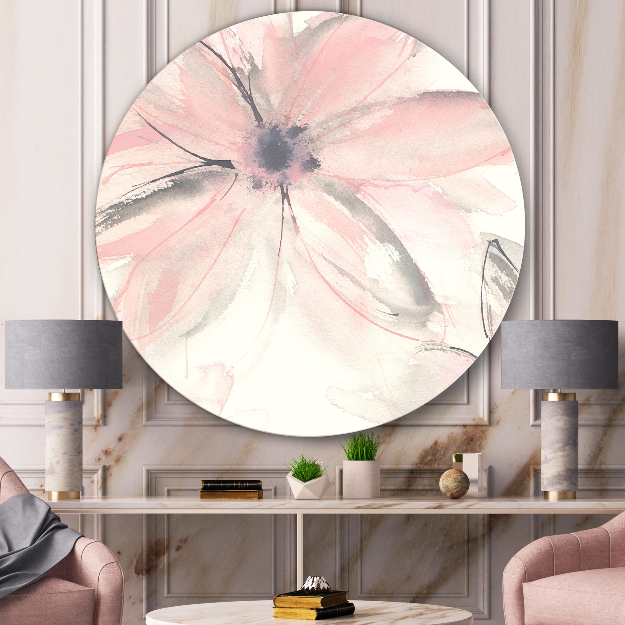 Designart - Pink Shabby Floral II - Shabby Chic Metal Circle Wall Art