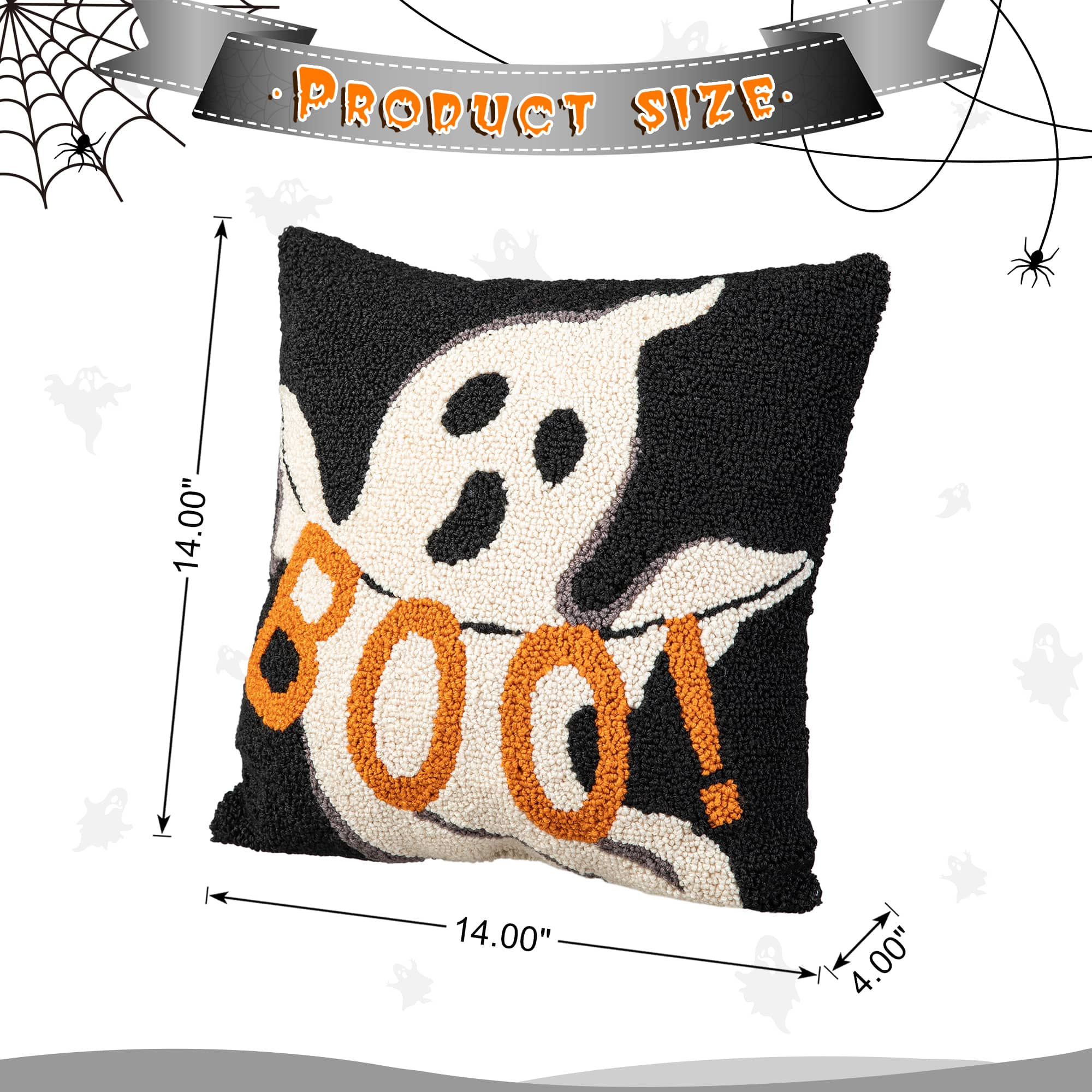 Glitzhome&#xAE; 14&#x22; Hooked Halloween Ghost &#x22;BOO&#x22; Pillow