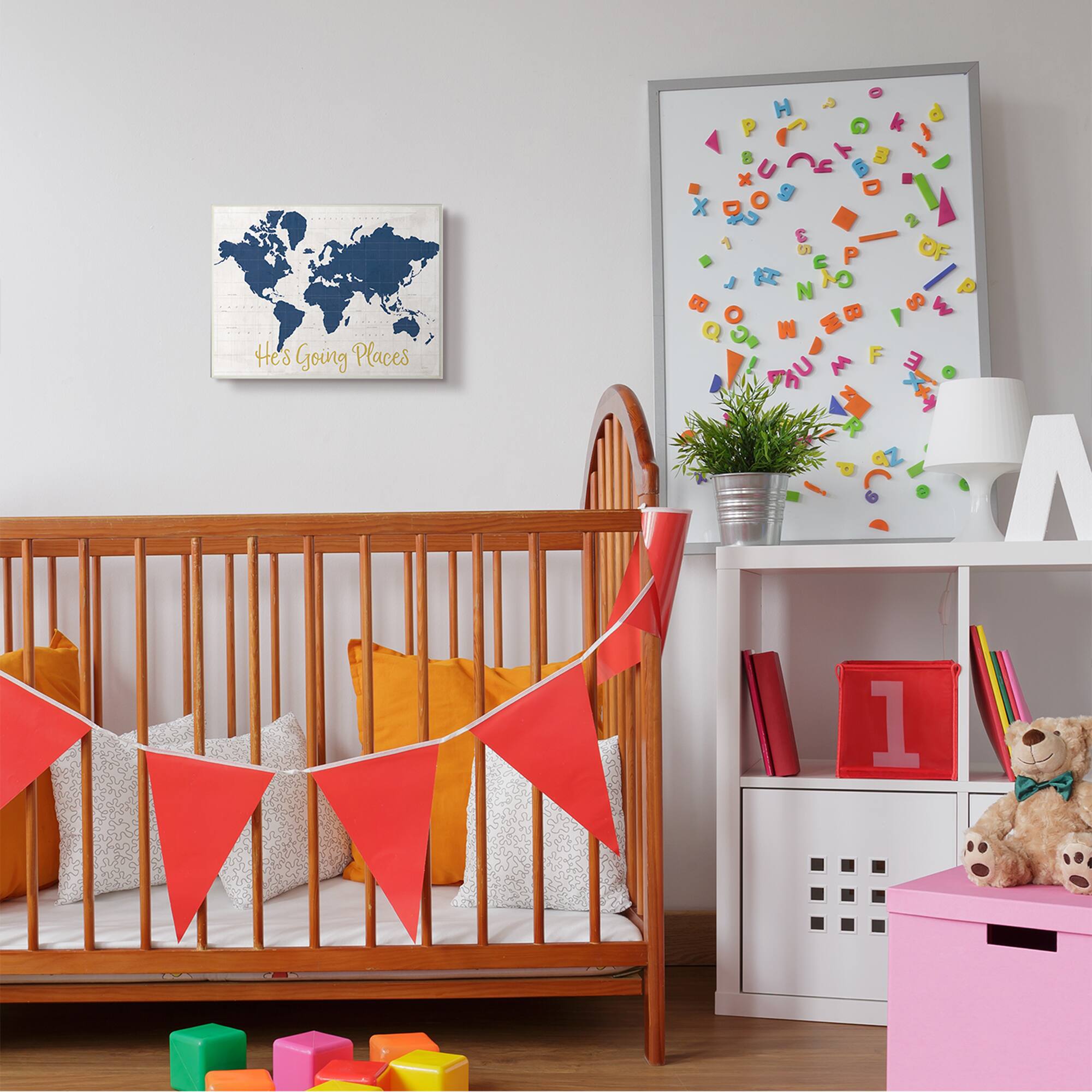 Stupell Industries He's Going Places Blue World Map Wall Plaque