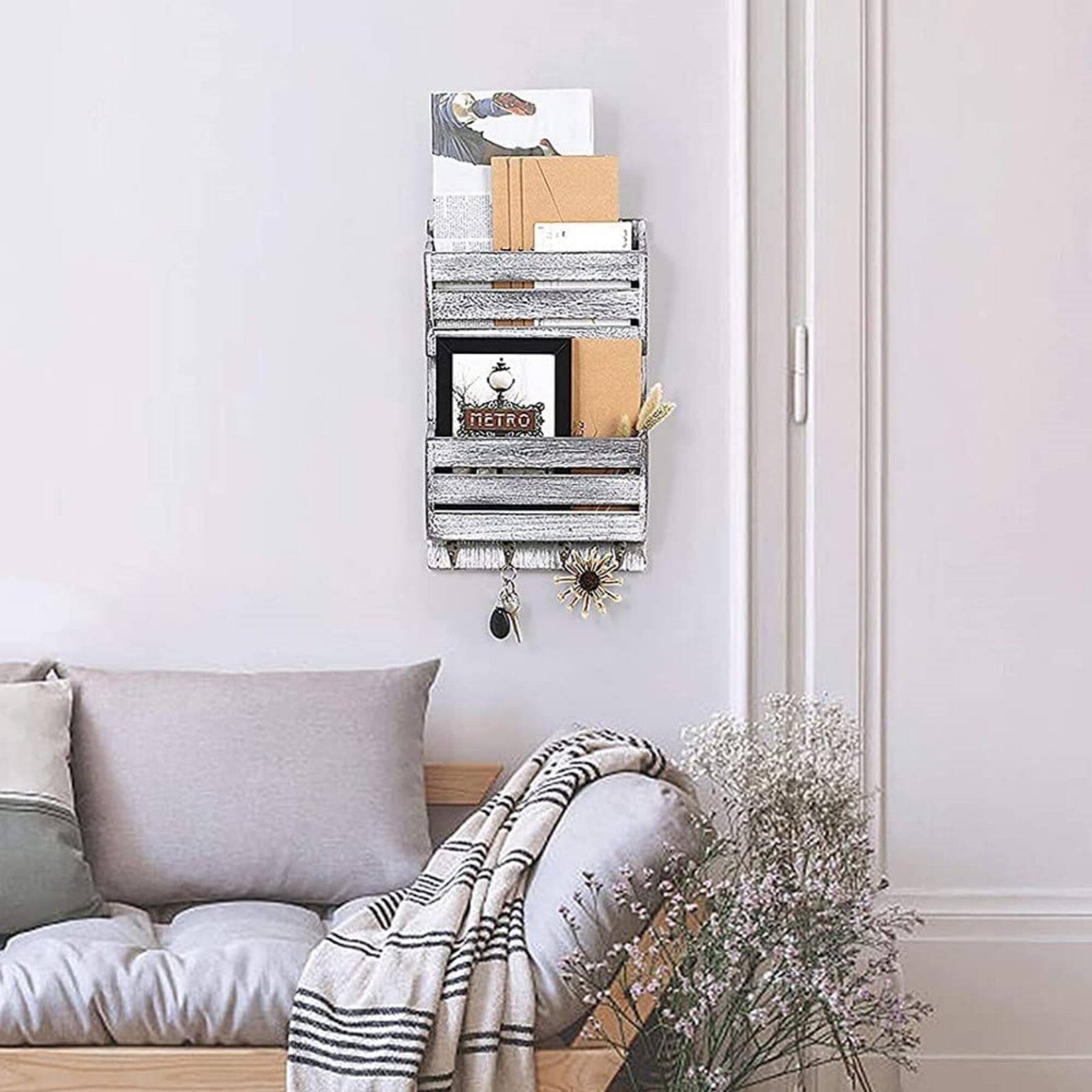 NEX™ Weathered Green Mail Sorting Rack and Key Chain Storage with 4 Key Hooks