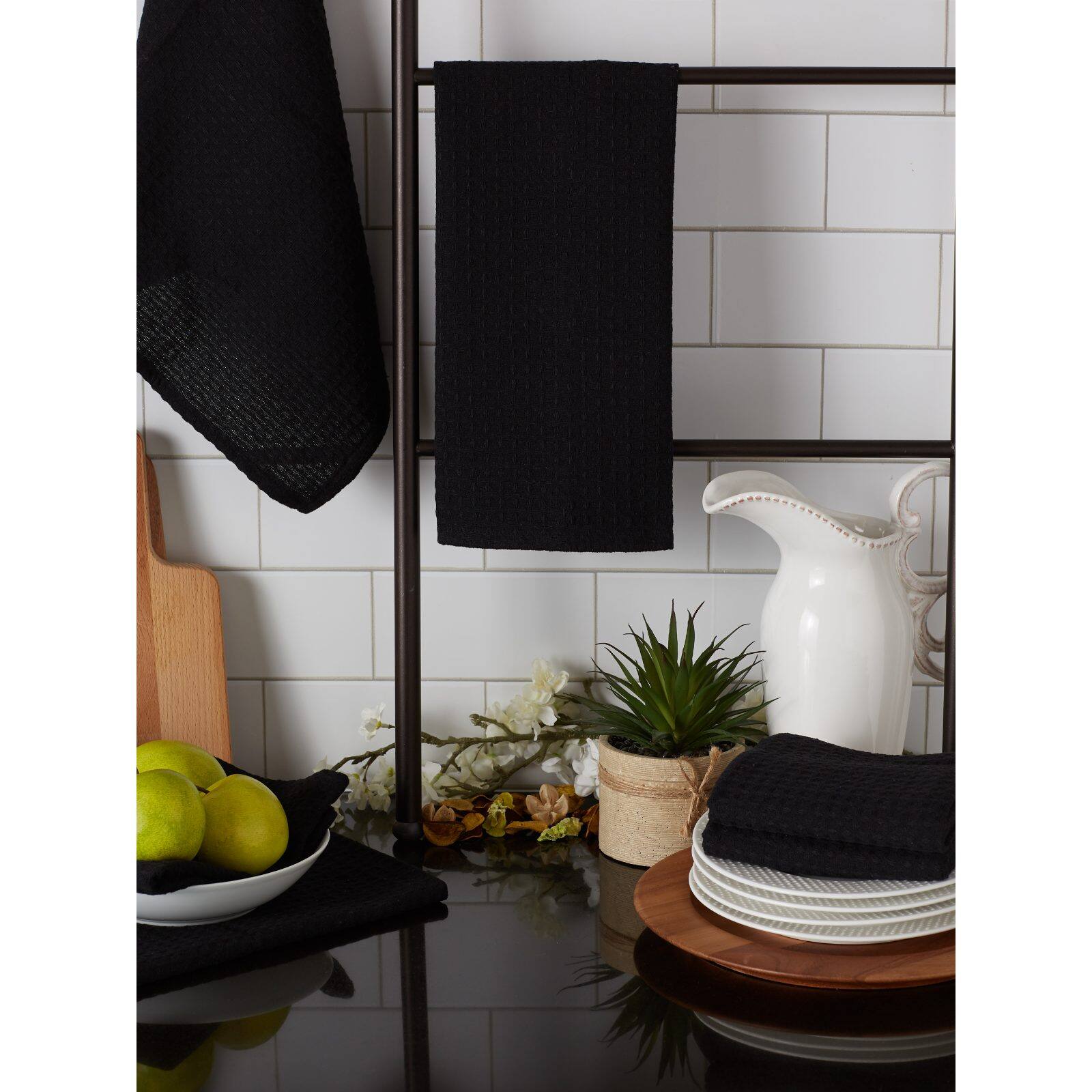 DII® Black Recycled Cotton Waffle Dish Towels, 6ct.