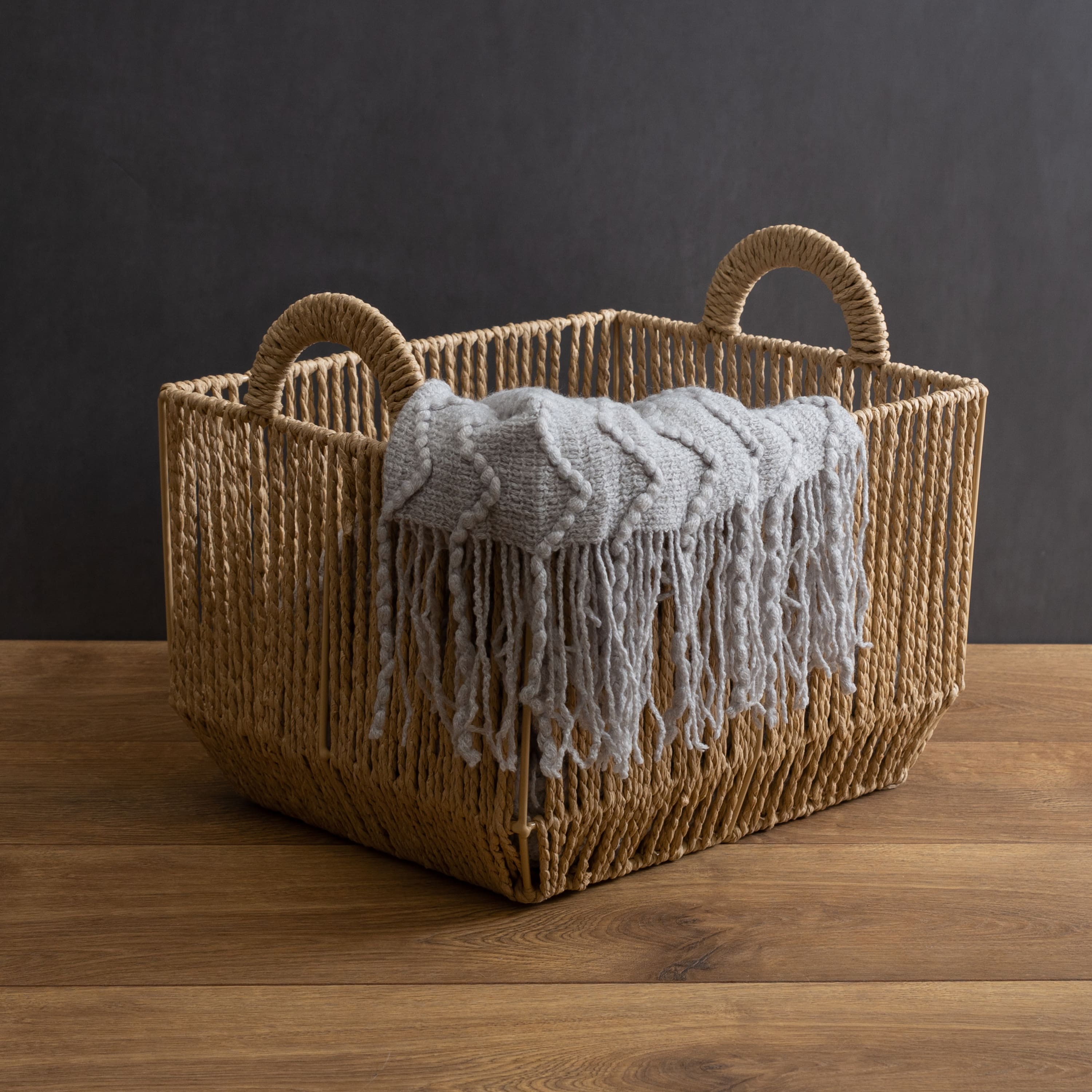 Simplify Large Vertical Weave Storage Basket with Round Handles