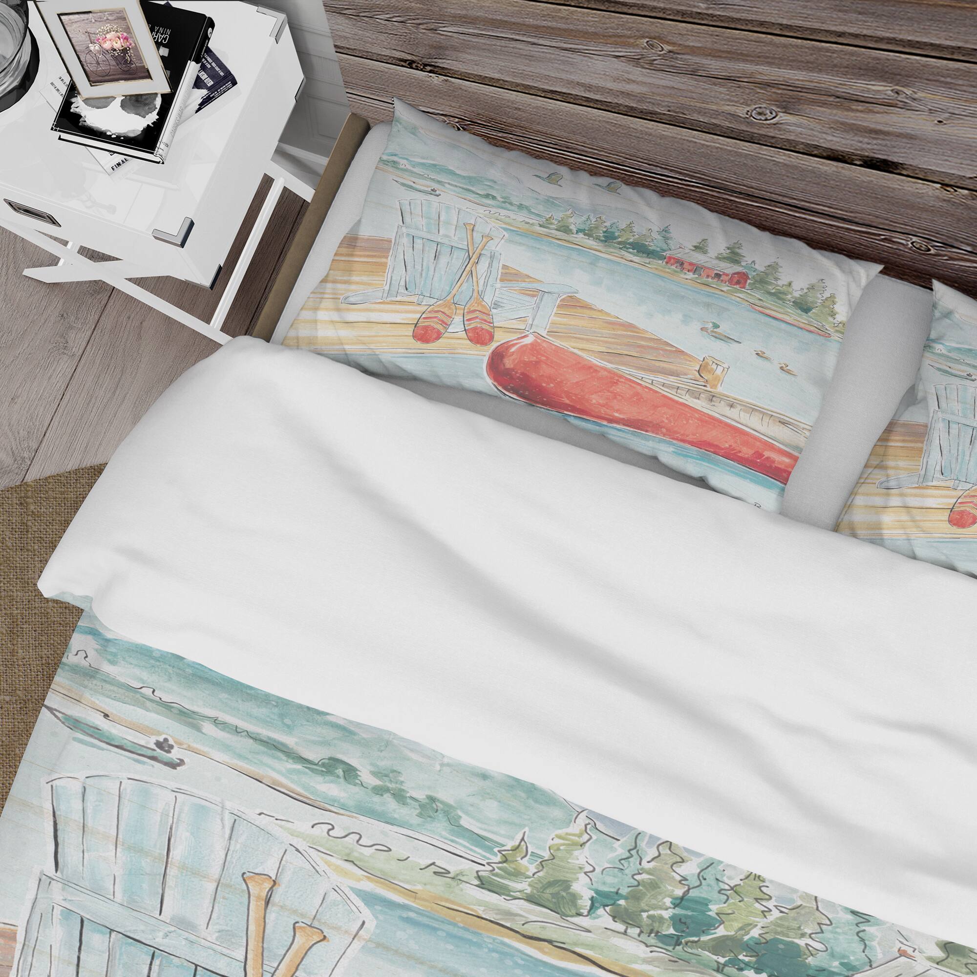 Designart &#x27;Lake House Canoes III&#x27; Cottage Bedding Set - Duvet Cover &#x26; Shams