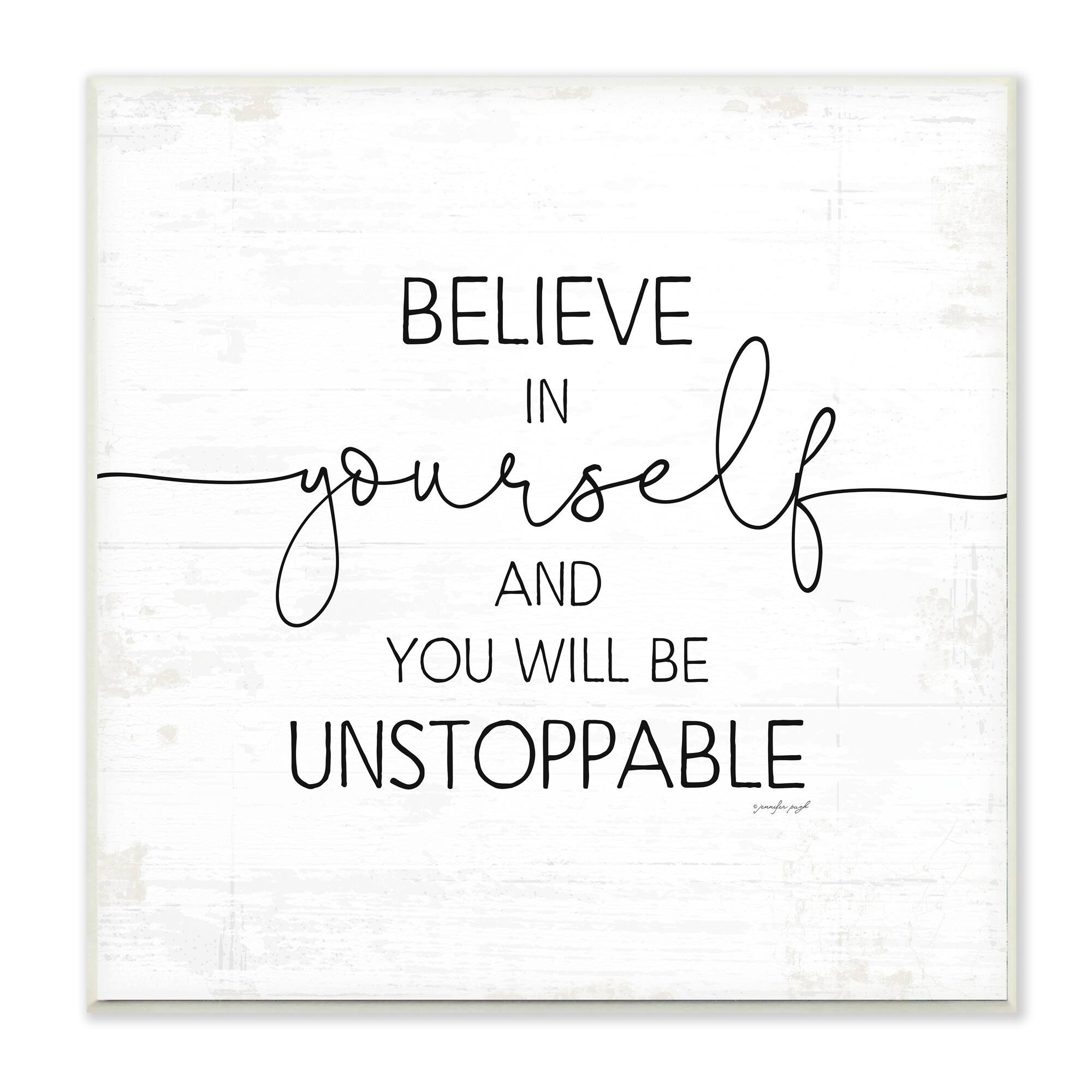 Stupell Industries Believe In Yourself Inspirational Sentiments Distressed Charm Wood Wall Plaque