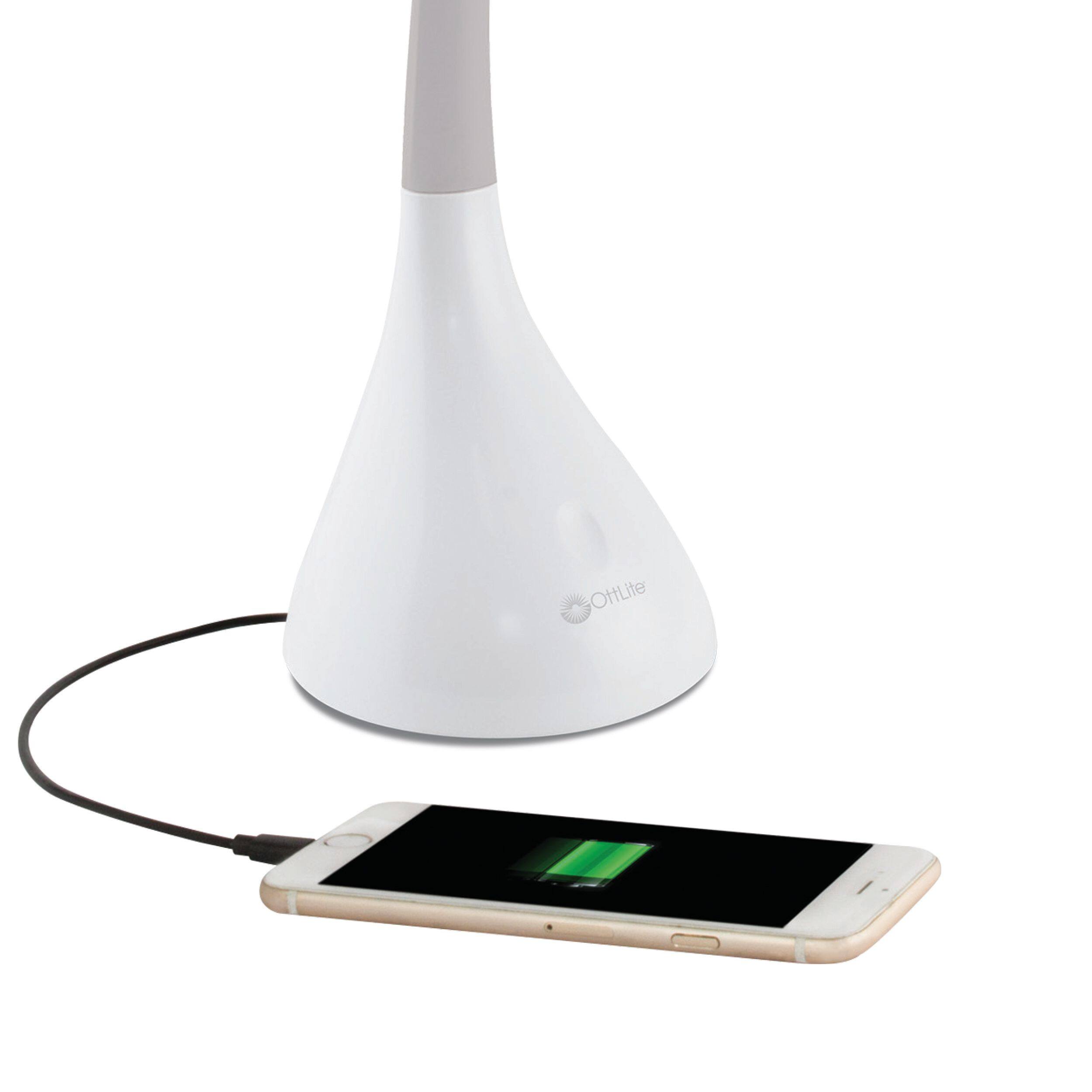 OttLite 11" White Creative Curves LED Desk Lamp with USB Port