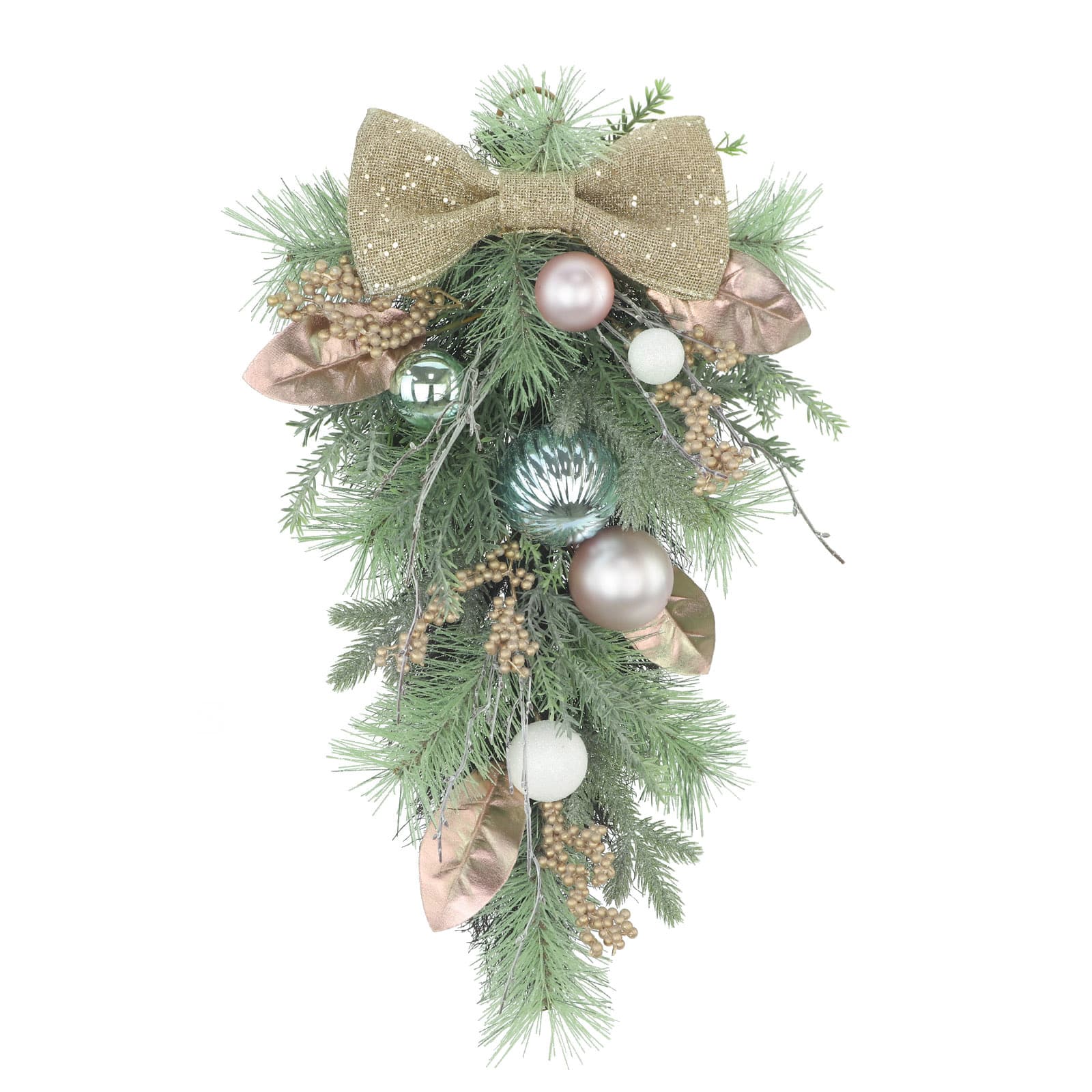 24&#x22; Pine Teardrop with Champagne Gold Bow &#x26; Ball Ornaments by Ashland&#xAE;