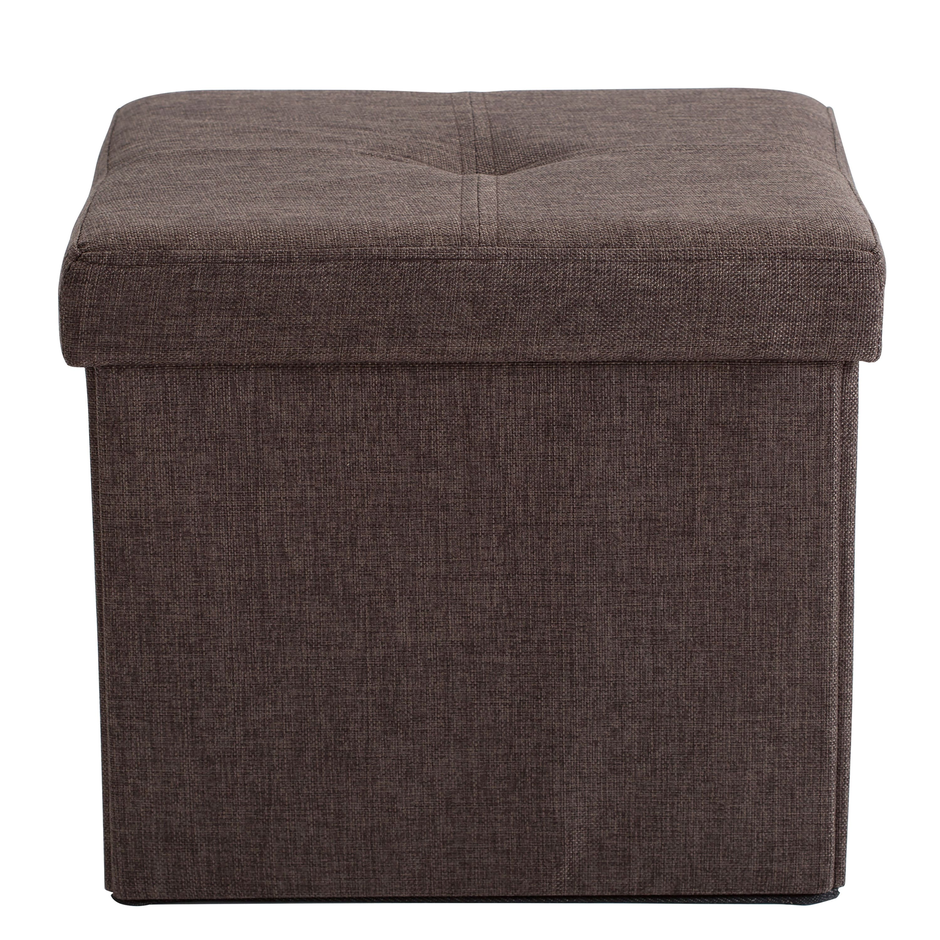 Simplify 15&#x22; Faux Linen Folding Storage Ottoman Cube