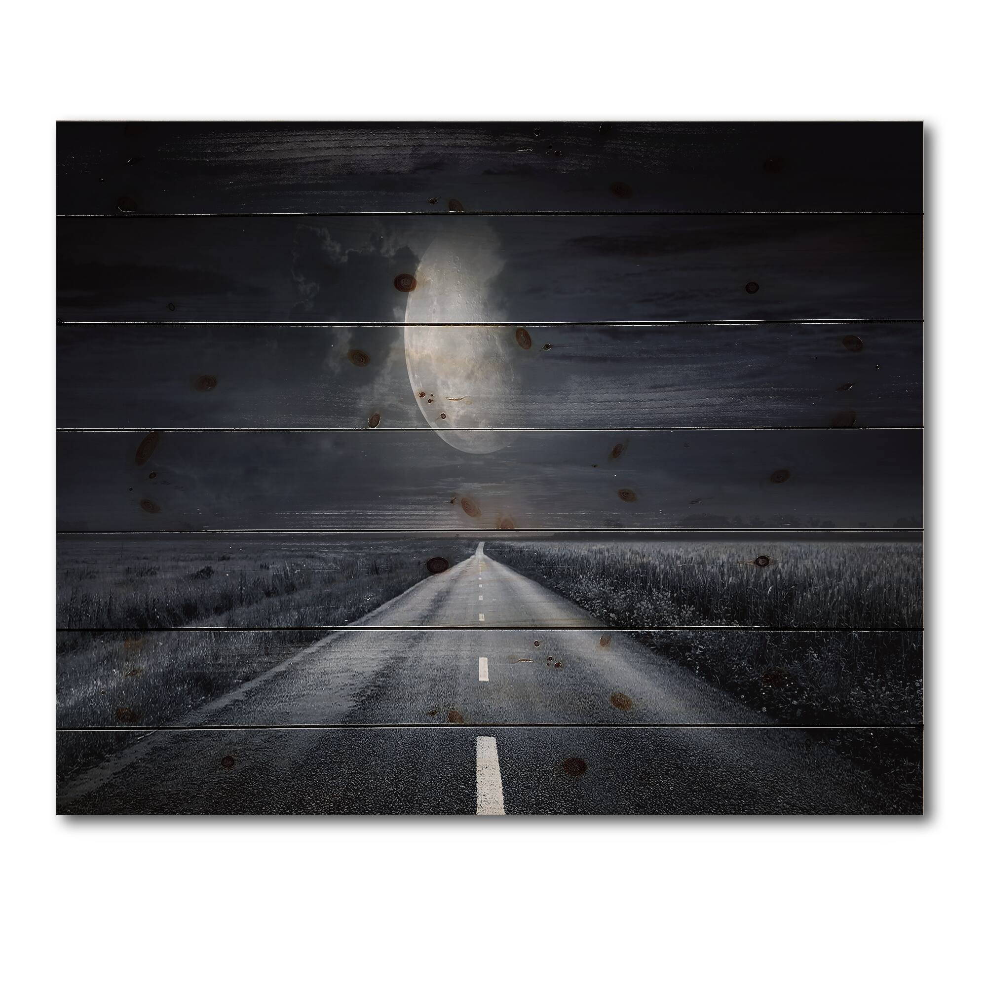 Designart - Asphalt Road Under Cloudy Full Moon III