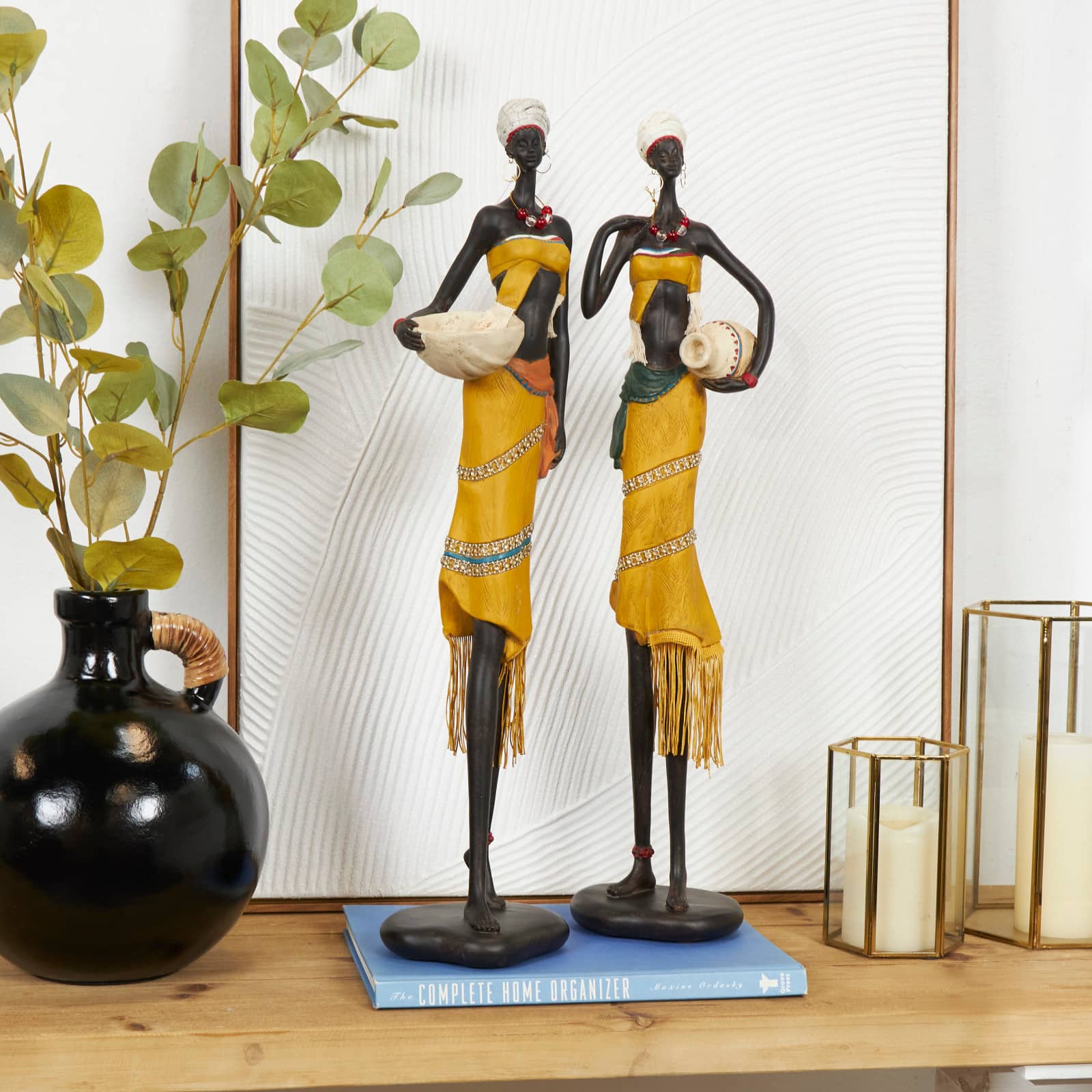Handmade Polystone African Inspired Sculpture Set
