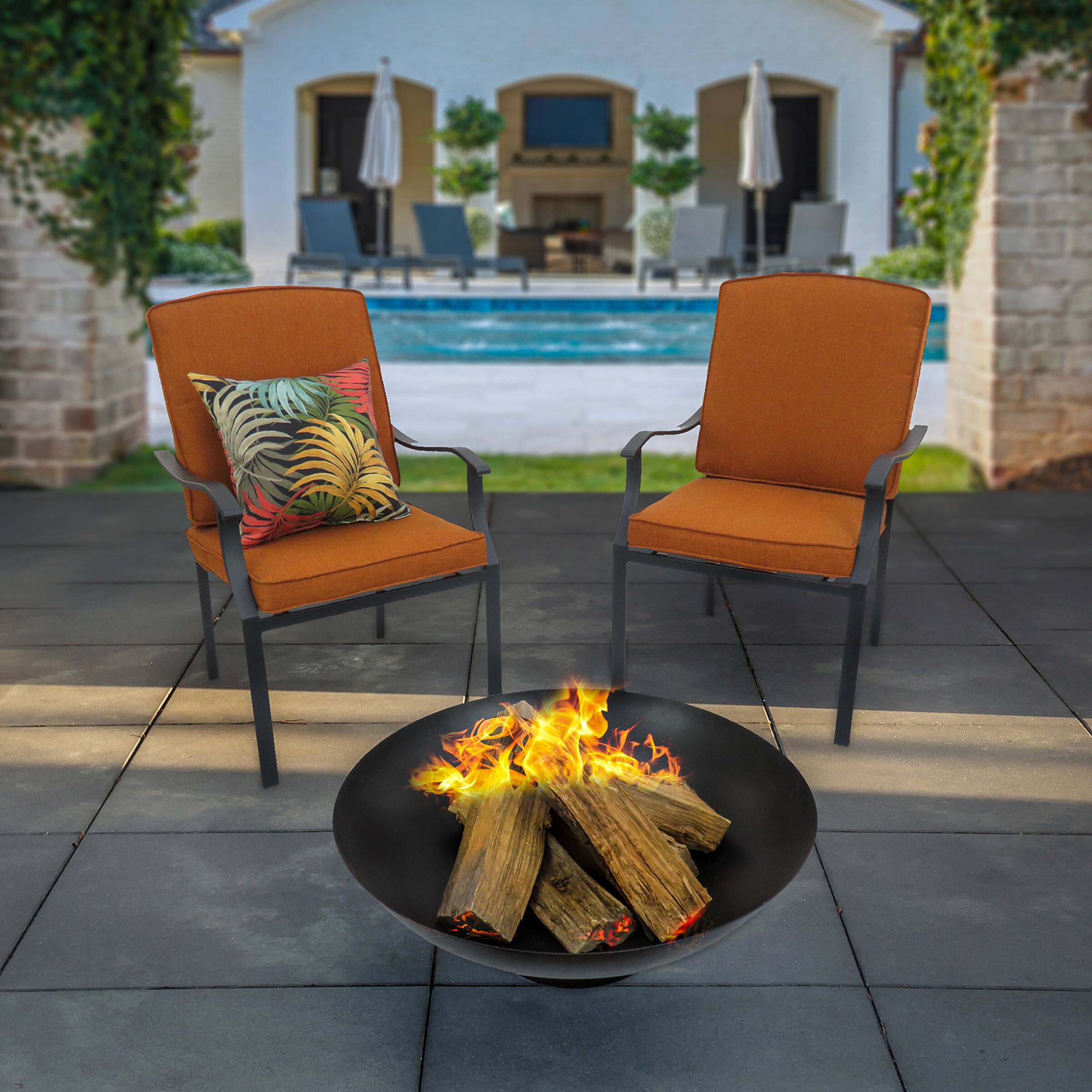 32" Black Cast Iron Fire Pit Bowl with Screen