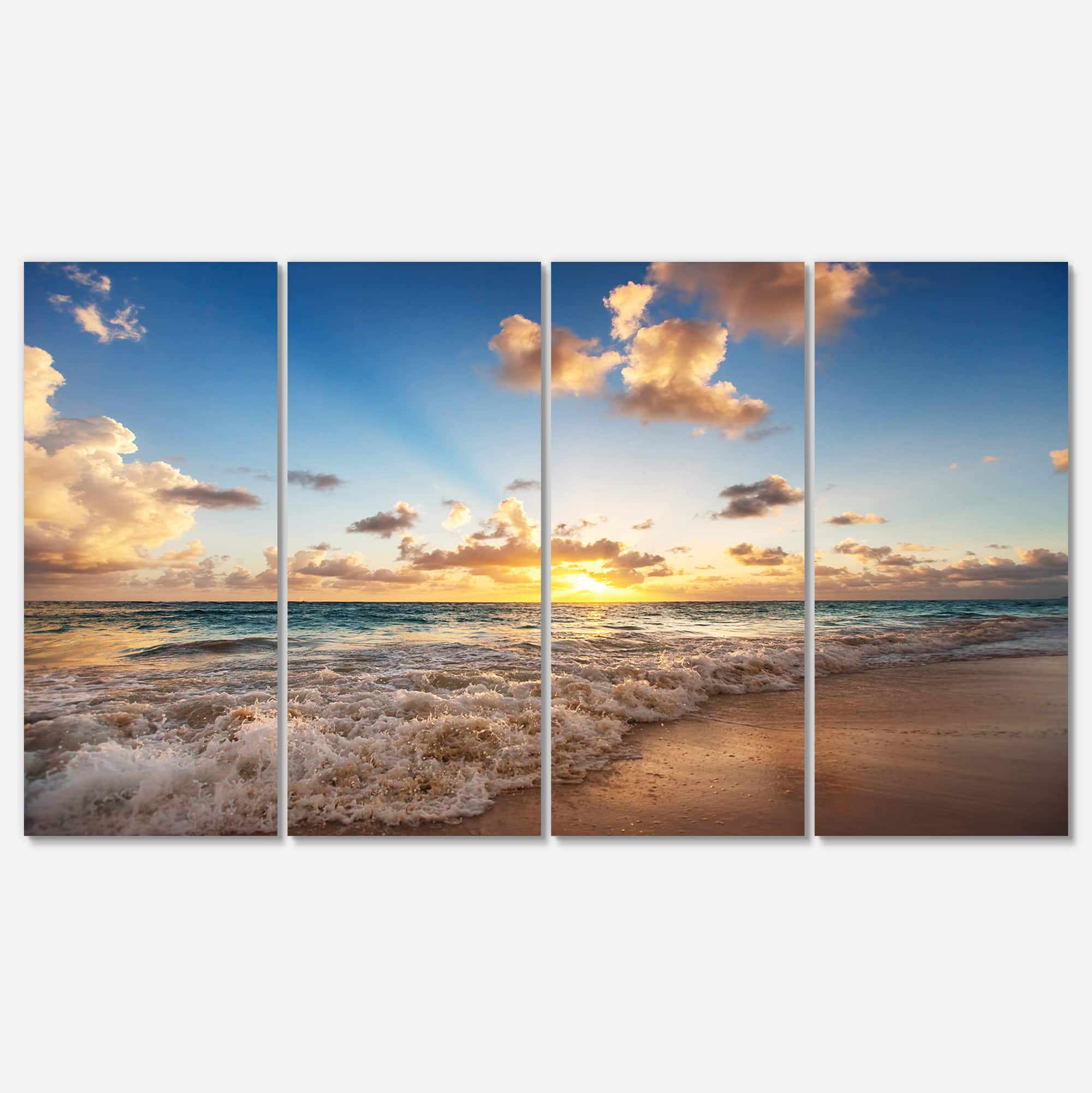 Designart - Sunrise on Beach of Caribbean Sea - Large Seashore Canvas Art Print