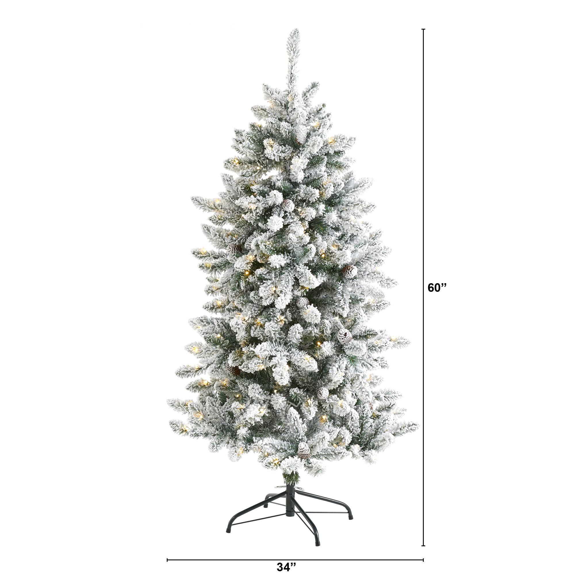 5ft. Pre-Lit Flocked Livingston Fir Pinecones Artificial Christmas Tree with Clear Warm LED Lights