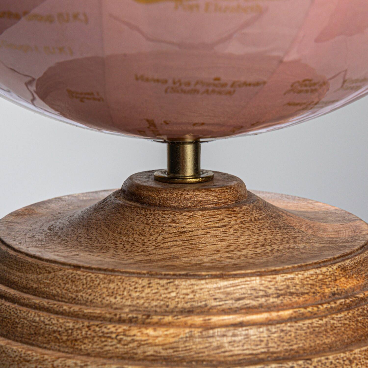 Hello Honey® 10.75" Pink & Gold Metal & Plastic Globe on Natural Mango Wood Stand