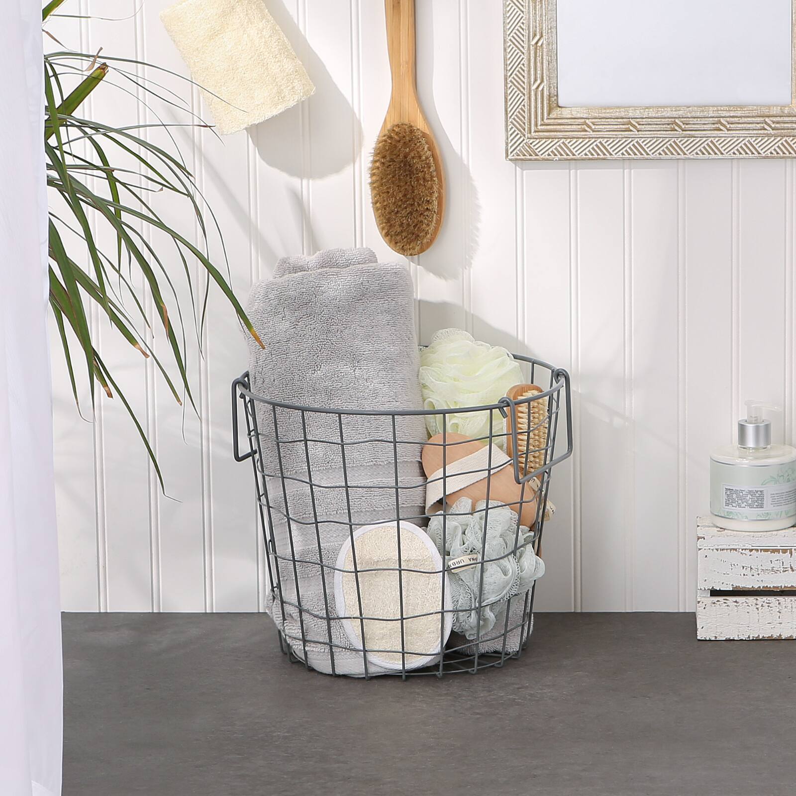 DII® Small Cool Gray Round Metal Basket
