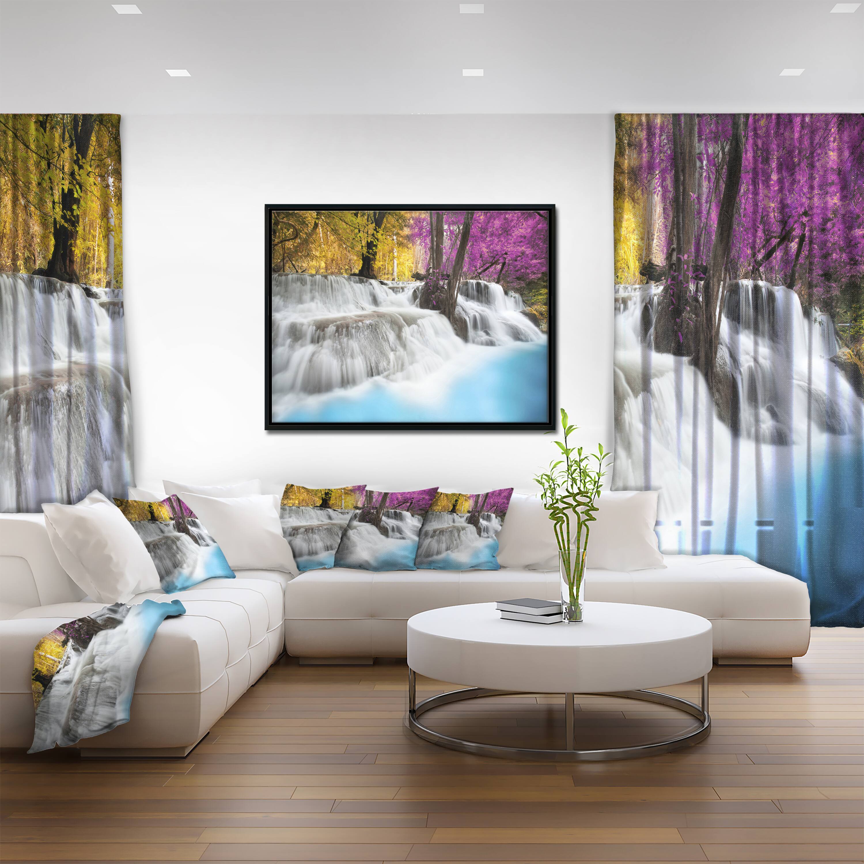 Designart - Erawan Waterfall - Landscape Photography Canvas Art Print in Black Frame