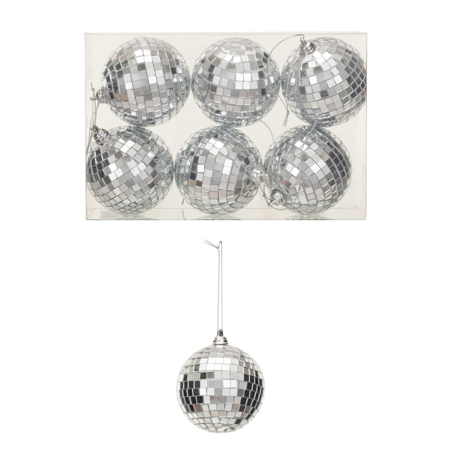Hello Honey® 6 Pack 3.5" Silver Glass & Foam Disco Ball Ornaments