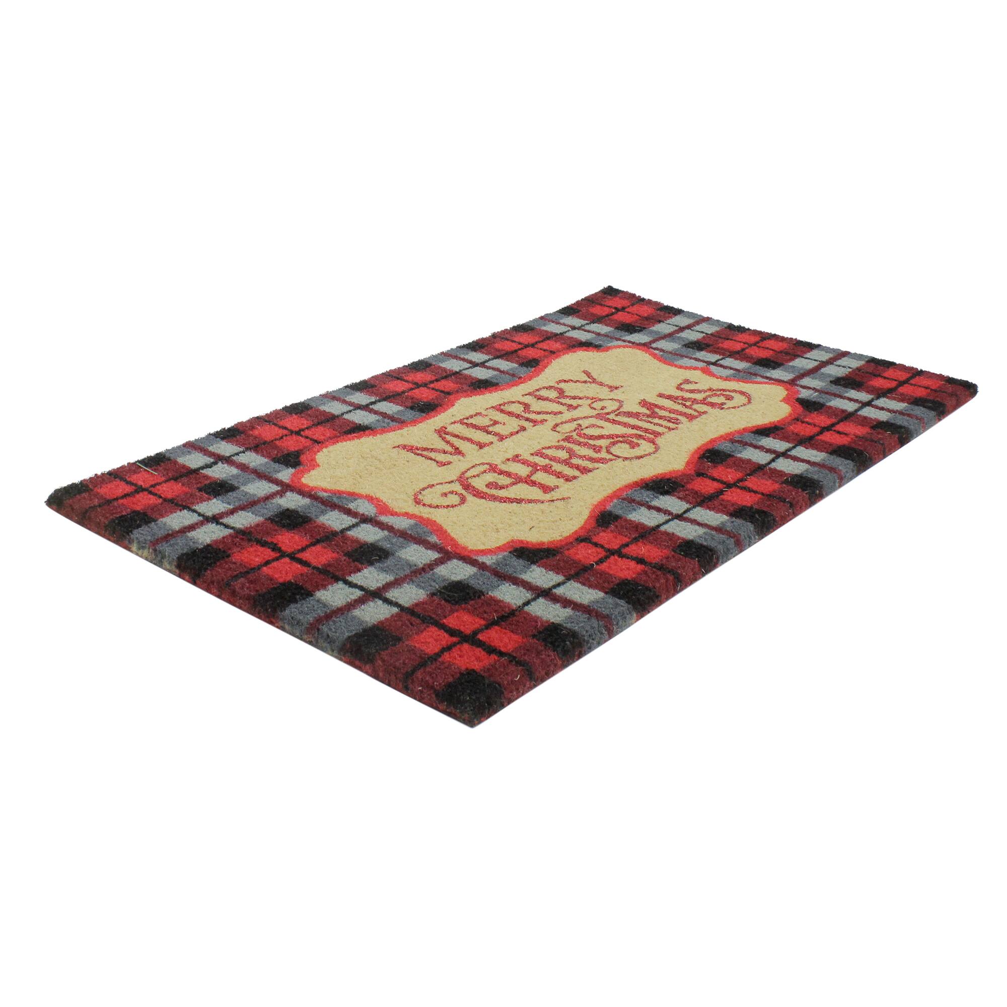 Red & Black Plaid "Merry Christmas" Rectangular Doormat