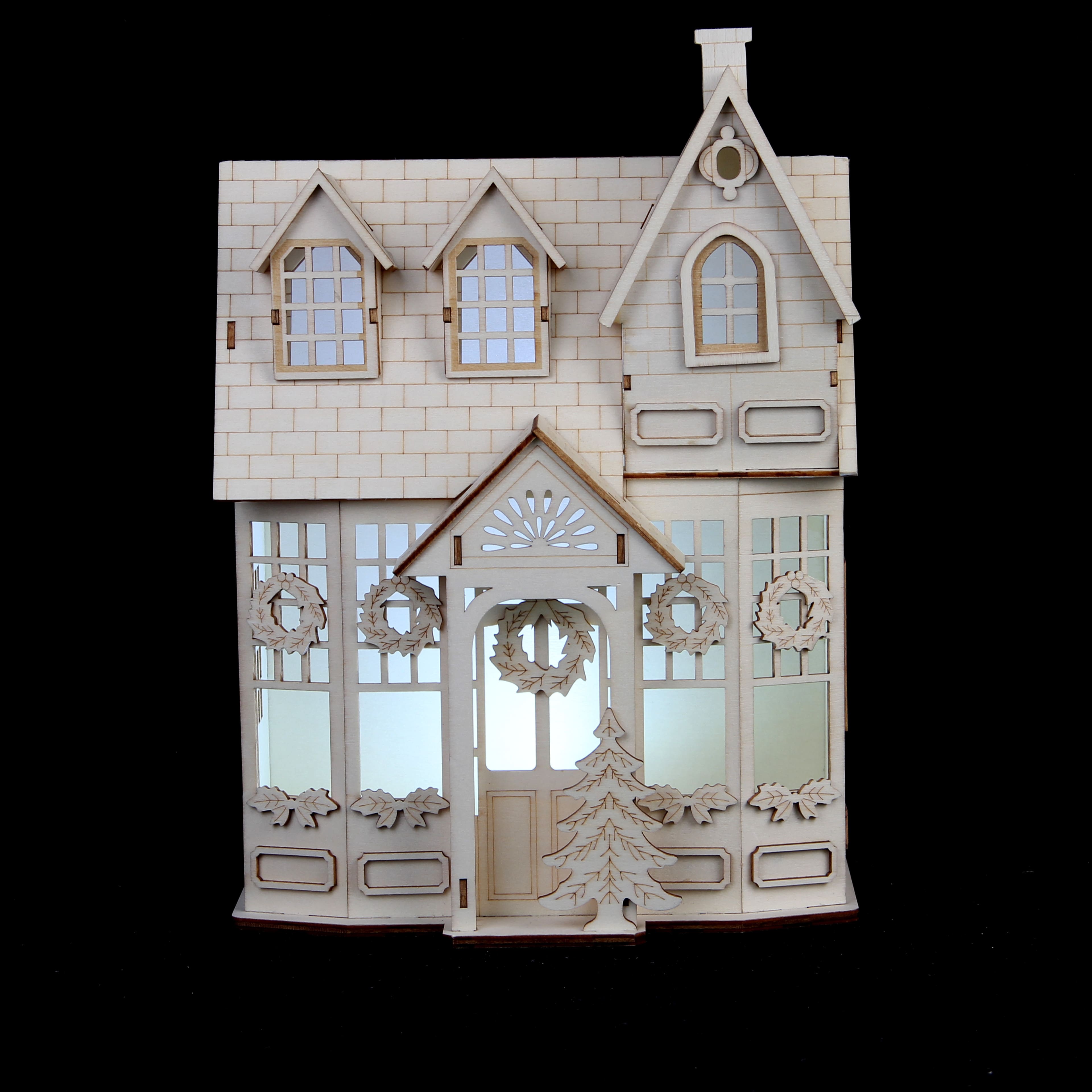 12.25&#x22; Unfinished Village House DIY LED Wood D&#xE9;cor by Make Market&#xAE;