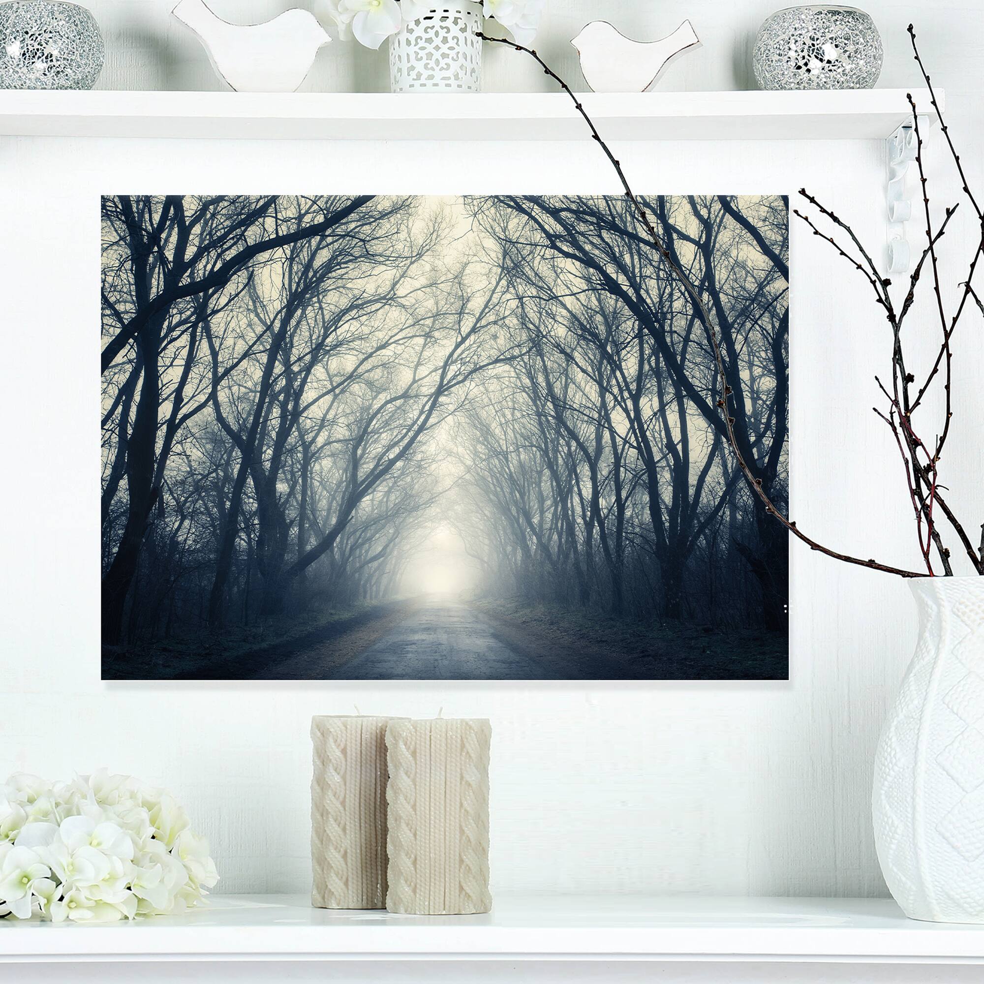 Designart - Dark Autumn Forest in Fog - Photography Canvas Art Print